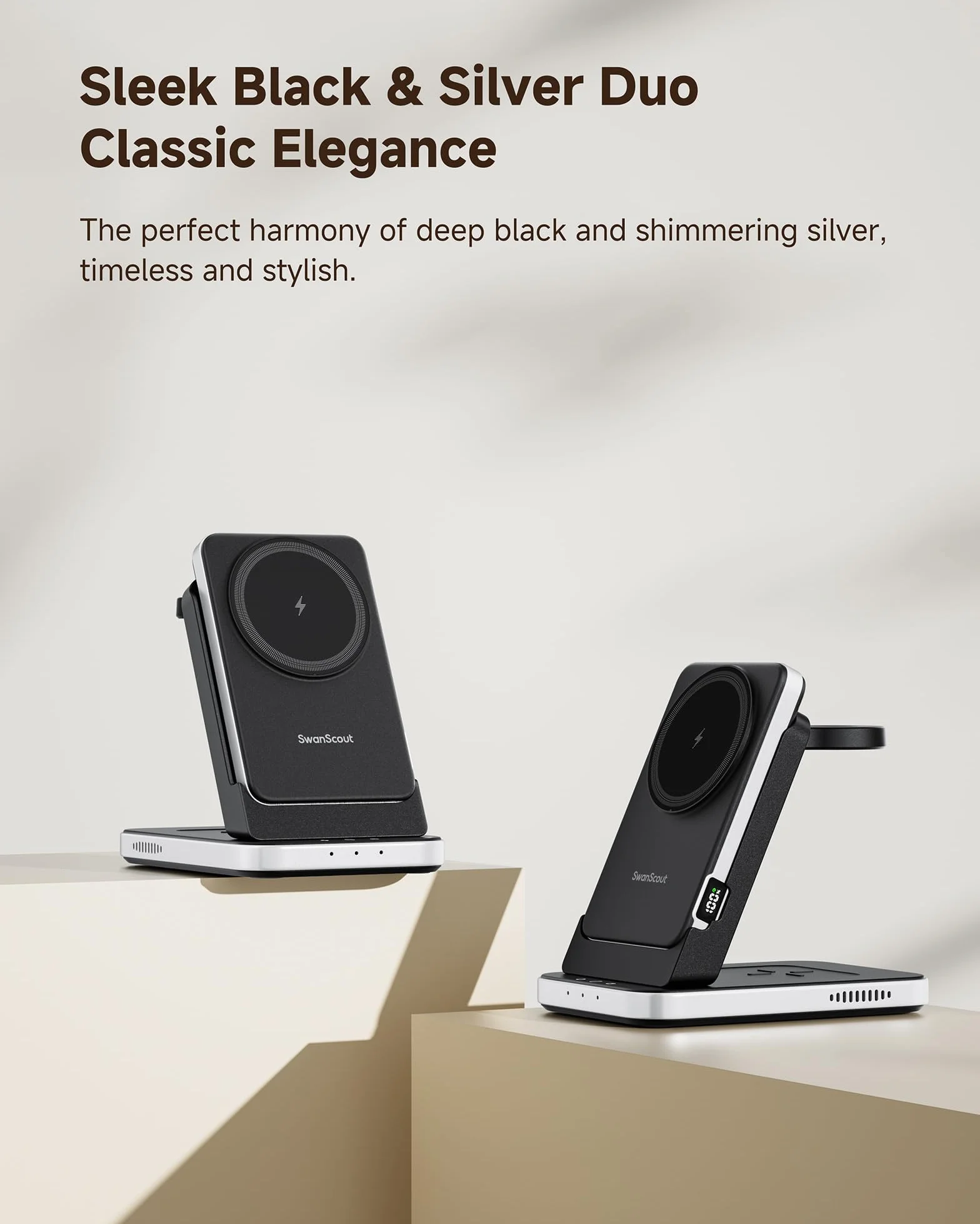 SwanScout Stacja ładująca do iPhone, 5000mAh Power Bank Kompatybilny z MagSafe, 3 w 1 Bezprzewodowa ładowarka do iPhone Air/17/16/15/14/13/12, Indukcyjna Wireless Charger dla Apple Watch/Airpods