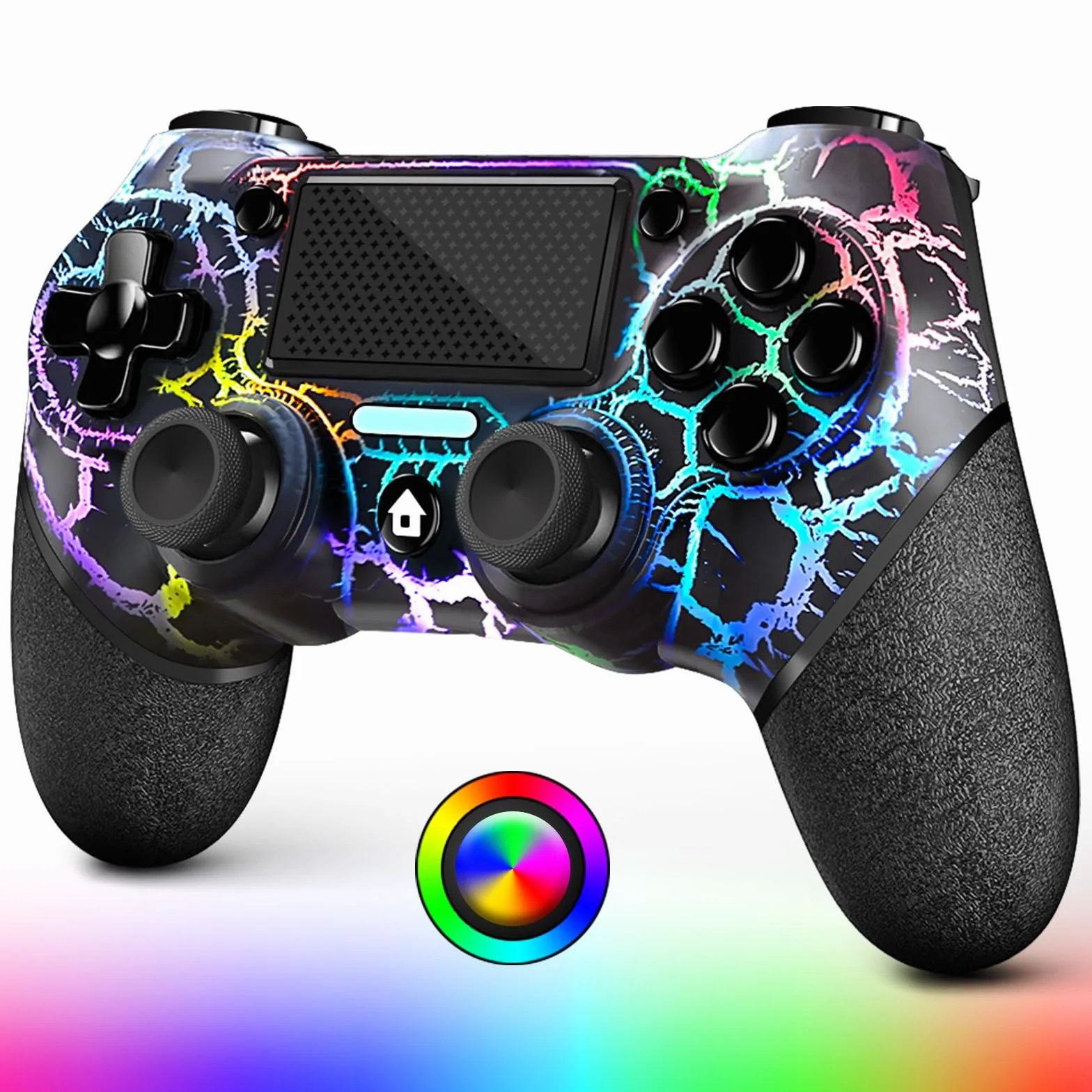AceGamer Bezprzewodowy kontroler OLED do PS4, Black Crack Custom Design ze światłem RGB, bateria 1000 mAh, gniazdo audio 3,5 mm i funkcja Turbo, kompatybilny z PS4/Slim/Pro i Windows PC