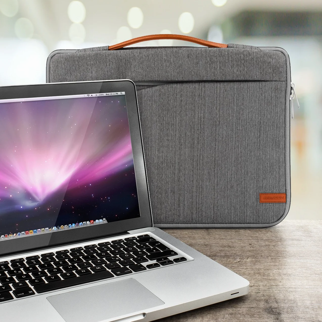 deleyCON 14" - 15,6" Torba na Laptopa Pokrowiec Ochronny na Laptopa Netbook (35,56 cm - 39,62 cm) Wykonana z Wytrzymałego Nylonu 2 Przegródki na Akcesoria Wzmocnione Wyściełane Ściany - Szara