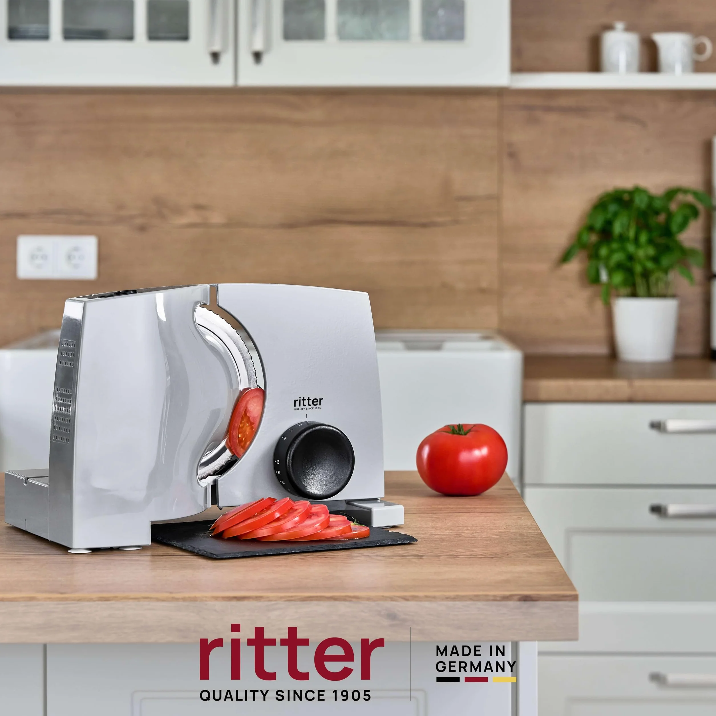 ritter nova 1 Duo Plus elektryczna krajalnica do chleba, wędlin i sera, wykonana z metalu, z silnikiem ECO, Made in Germany