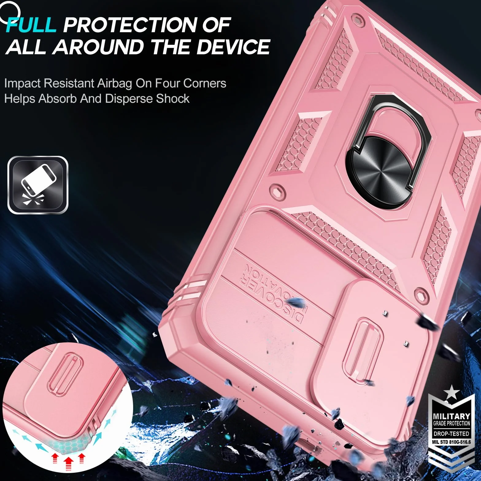 LeYi Etui do Samsung S25FE z 2 folią ze szkła hartowanego, etui do Samsung Galaxy S25 FE 5G z ochroną aparatu [Slidable] Odporny na wstrząsy pierścień 360° uchwyt TPU etui zderzak, różowe