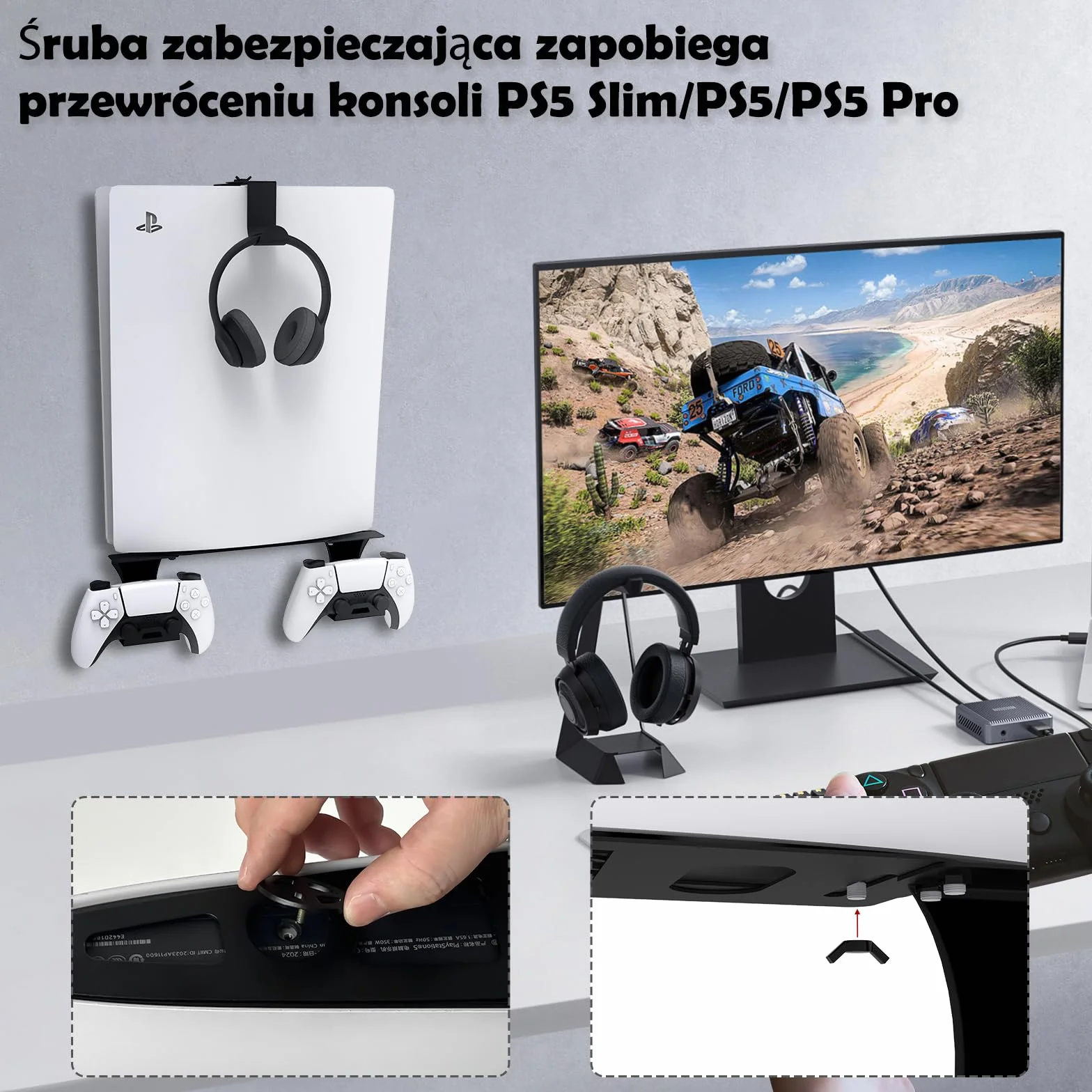 Uchwyt ścienny do PS5/PS5 Slim/PS5 Pro z litego metalu, czarny