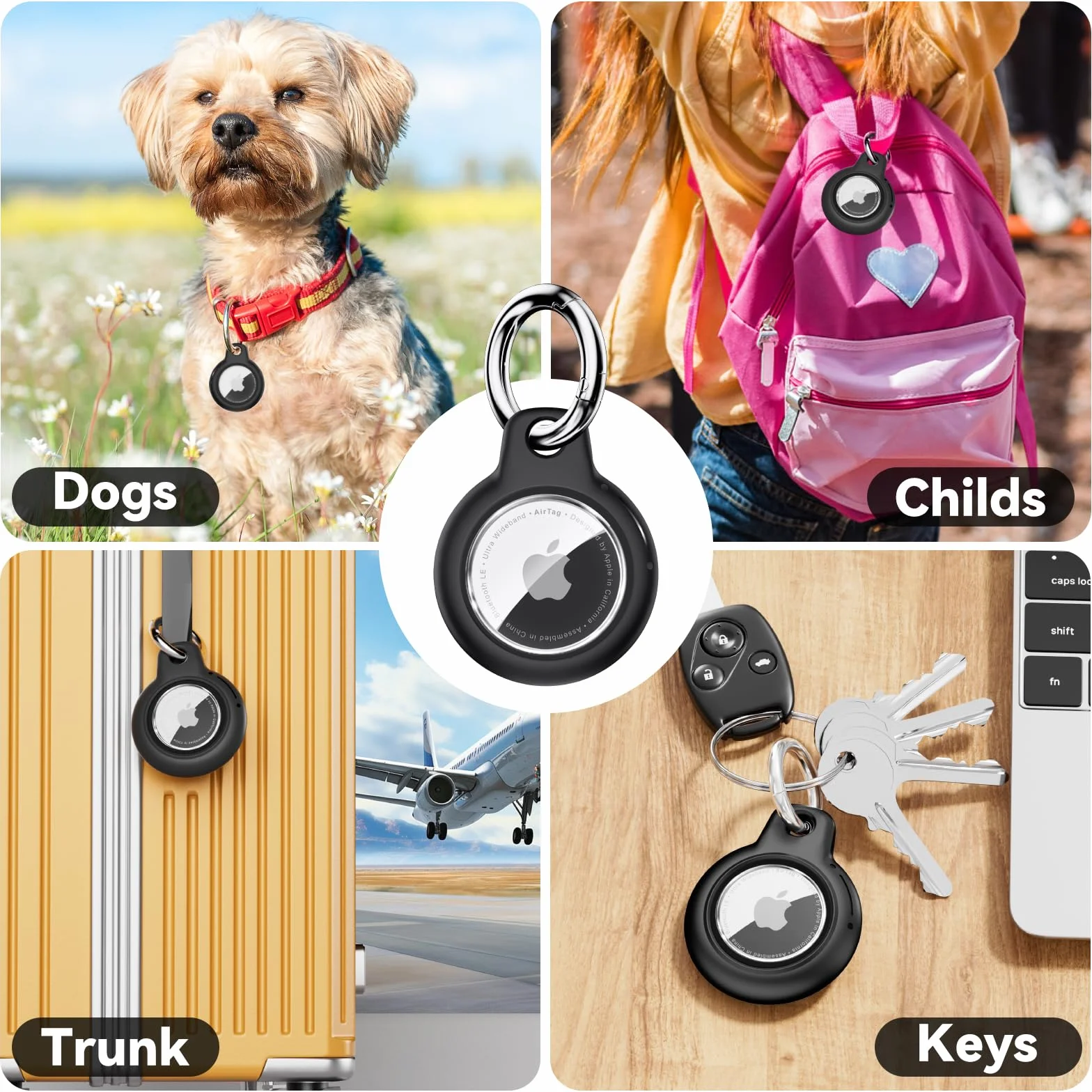 Wodoszczelne etui do Apple Airtag Holder z blokadą, Airtag zawieszka breloczek do kluczy Case with Keychain do bagażu/roweru/zwierząt domowych (czarne)