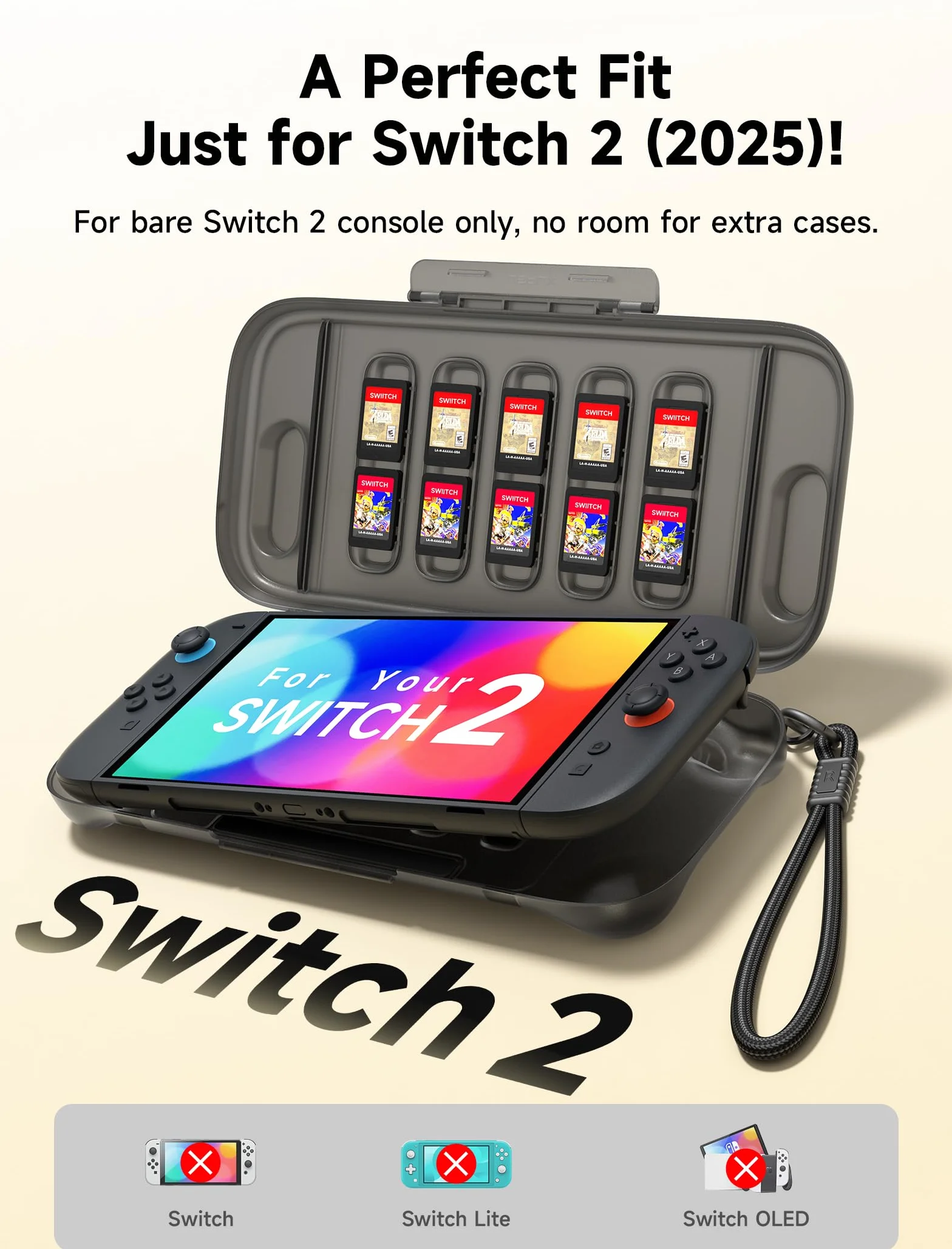JSAUX Etui ochronne Nintendo Switch 2 (2025) twarde z gniazdem na karty pyłoszczelne czarne