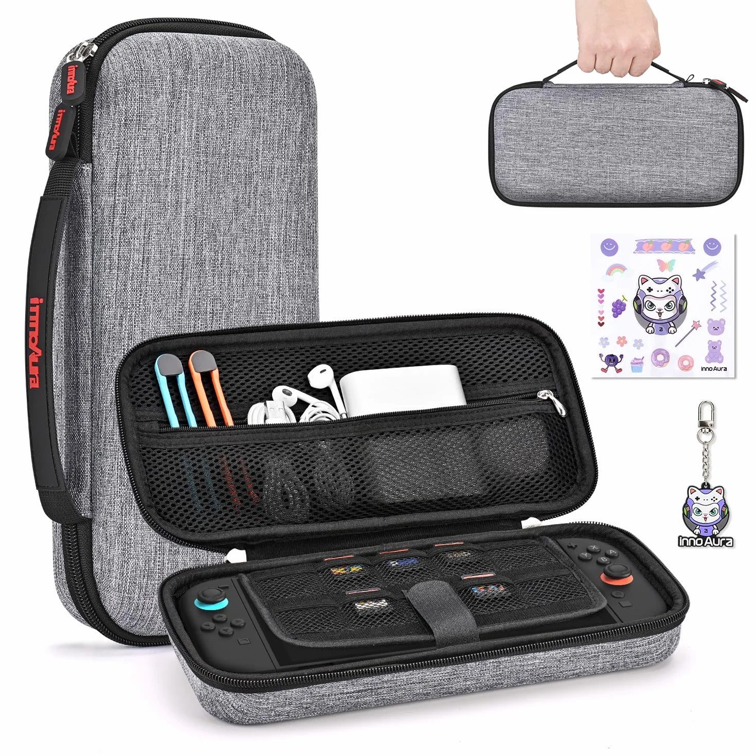 innoAura Switch 2 etui na konsolę NS Switch 2 (2025), przenośny przełącznik 2 etui na konsolę Switch 2 i 9 gier, twarde etui ochronne, torba do przenoszenia i przechowywania (kolor szary)