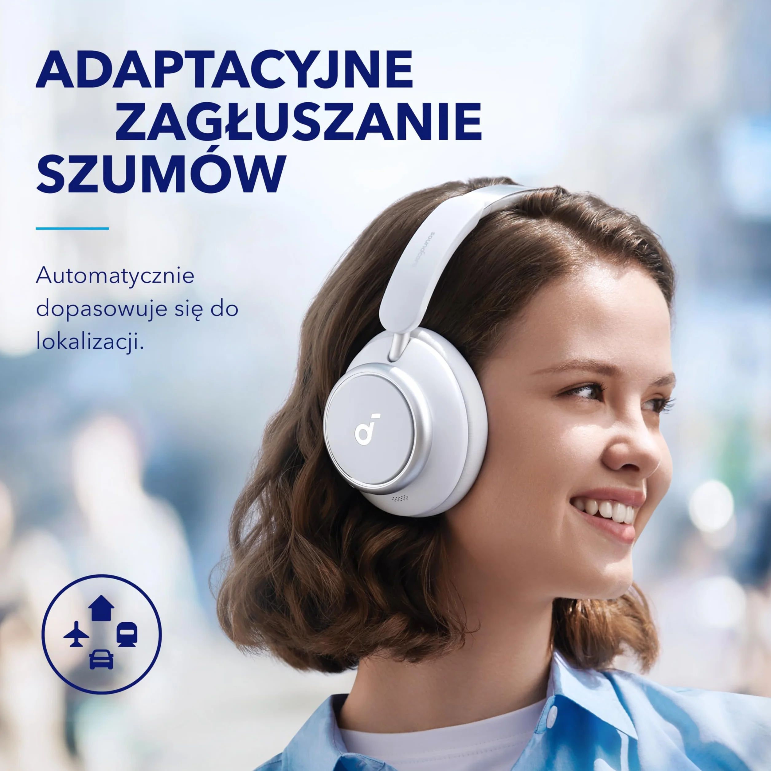 Soundcore Space Q45 by Anker słuchawki z adaptacyjną redukcją szumów do 98%, 50 godz. odtwarzania, aplikacją, szczegółowym dźwiękiem w wysokiej rozdzielczości, Bluetooth 5.3, idealne na podróż