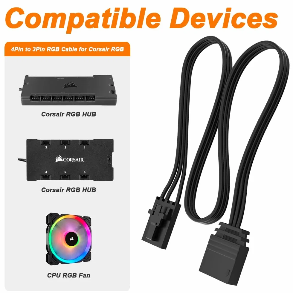 Xiatiaosann Kabel adaptera RGB z 4 pinami na 3 piny do Corsair RGB, 5 V 3-pinowy kabel przyłączeniowy ARGB, Lighting Node CORE, Commander CORE i iCUE Commander CORE XT (10 cm/3,94 cala, 3 szt.)