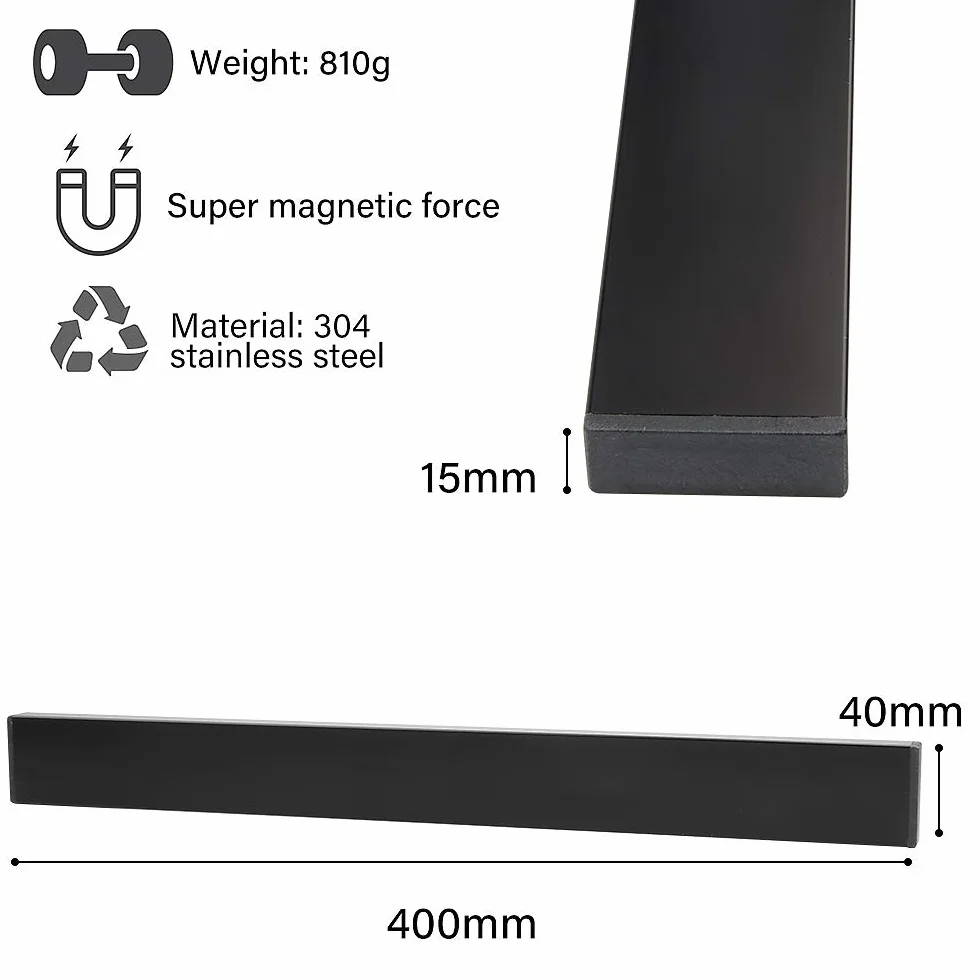 EXLECO Listwa magnetyczna, uchwyt na noże, 40 cm, listwa magnetyczna na ścianę, listwa magnetyczna, uchwyt na narzędzia, stal nierdzewna, kolor czarny, do kuchni