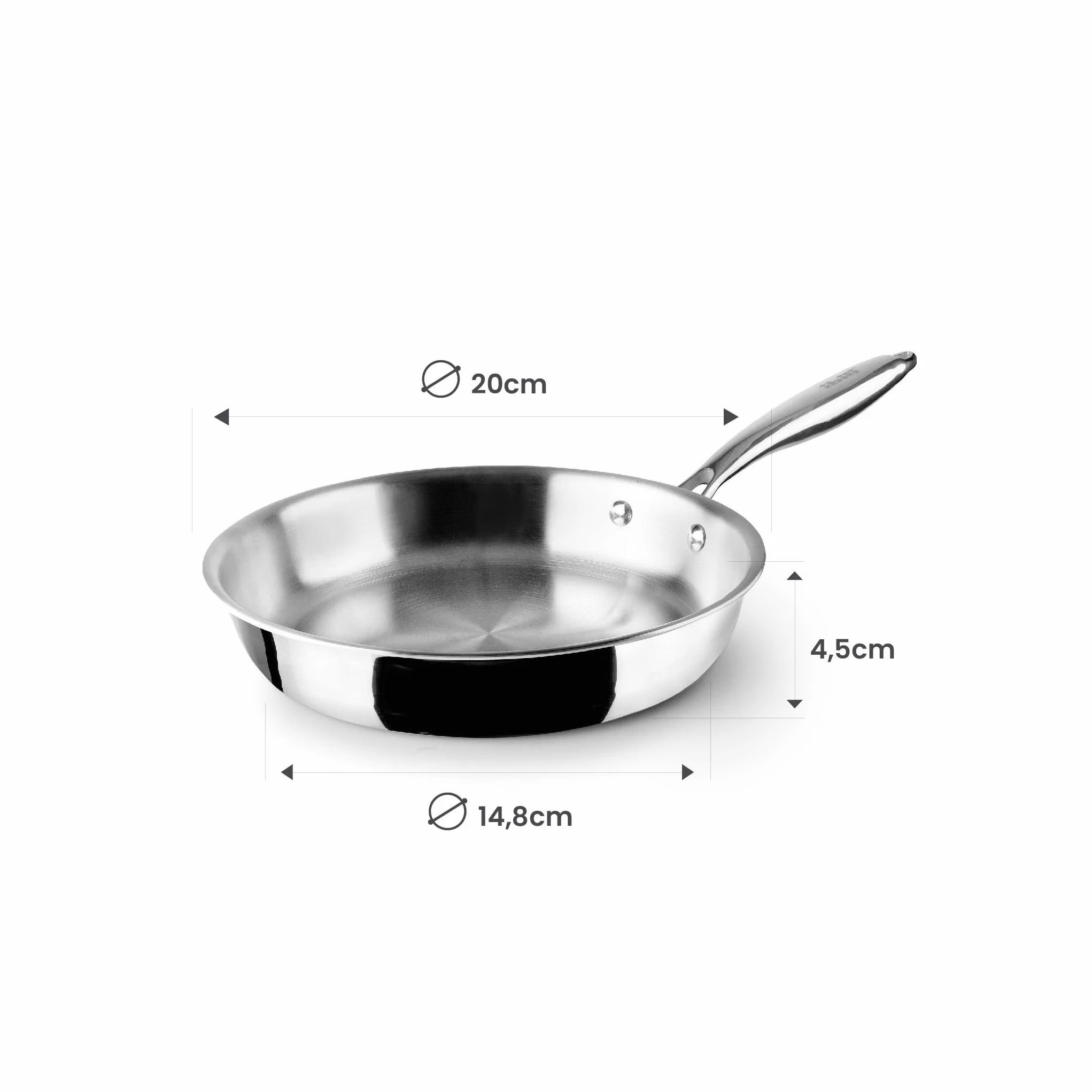 IBILI Trójwarstwowa patelnia Natural, 20 cm, stal nierdzewna, nadaje się do indukcji, nie nieprzywierająca