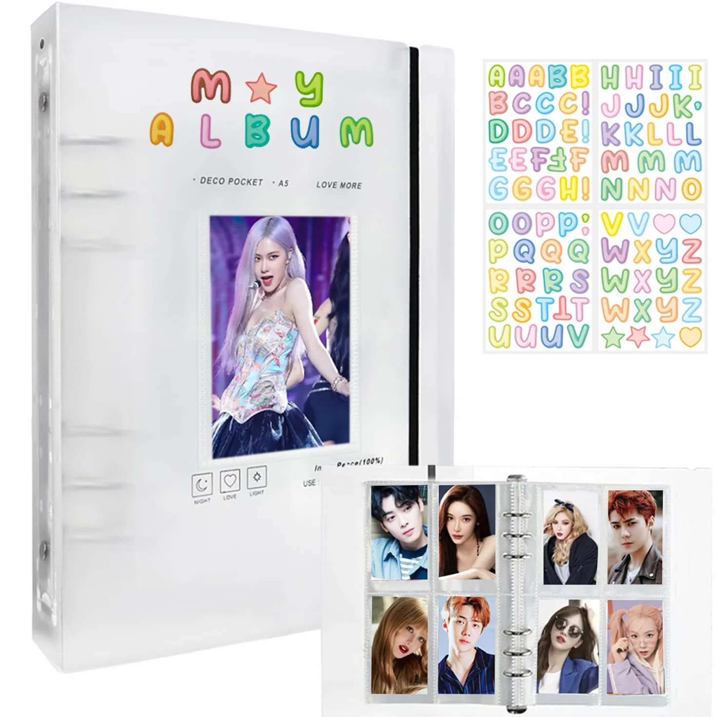 Segregator fotokartowy A5 Kpop 200 kieszeni 6-pierścieniowy przezroczysty album na fotokarty