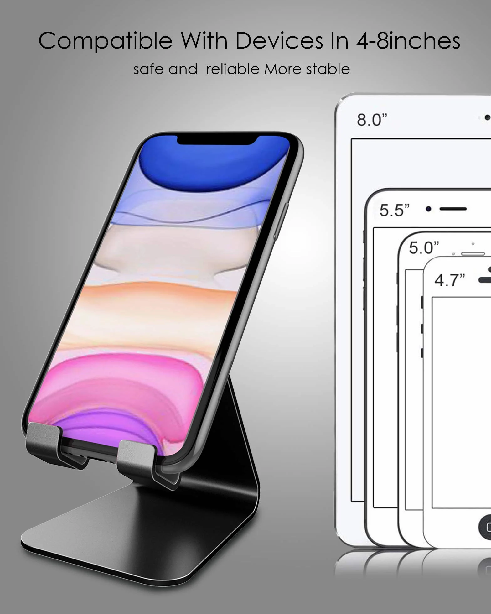 Stojak na telefon komórkowy Lucrave, podstawka, uchwyt, aluminiowa podstawka na biurko kompatybilna z przełącznikiem, wszystkie smartfony, iPhone 15 14 13 12 Plus Mini Pro Max Xs Max Xr X SE-czarny