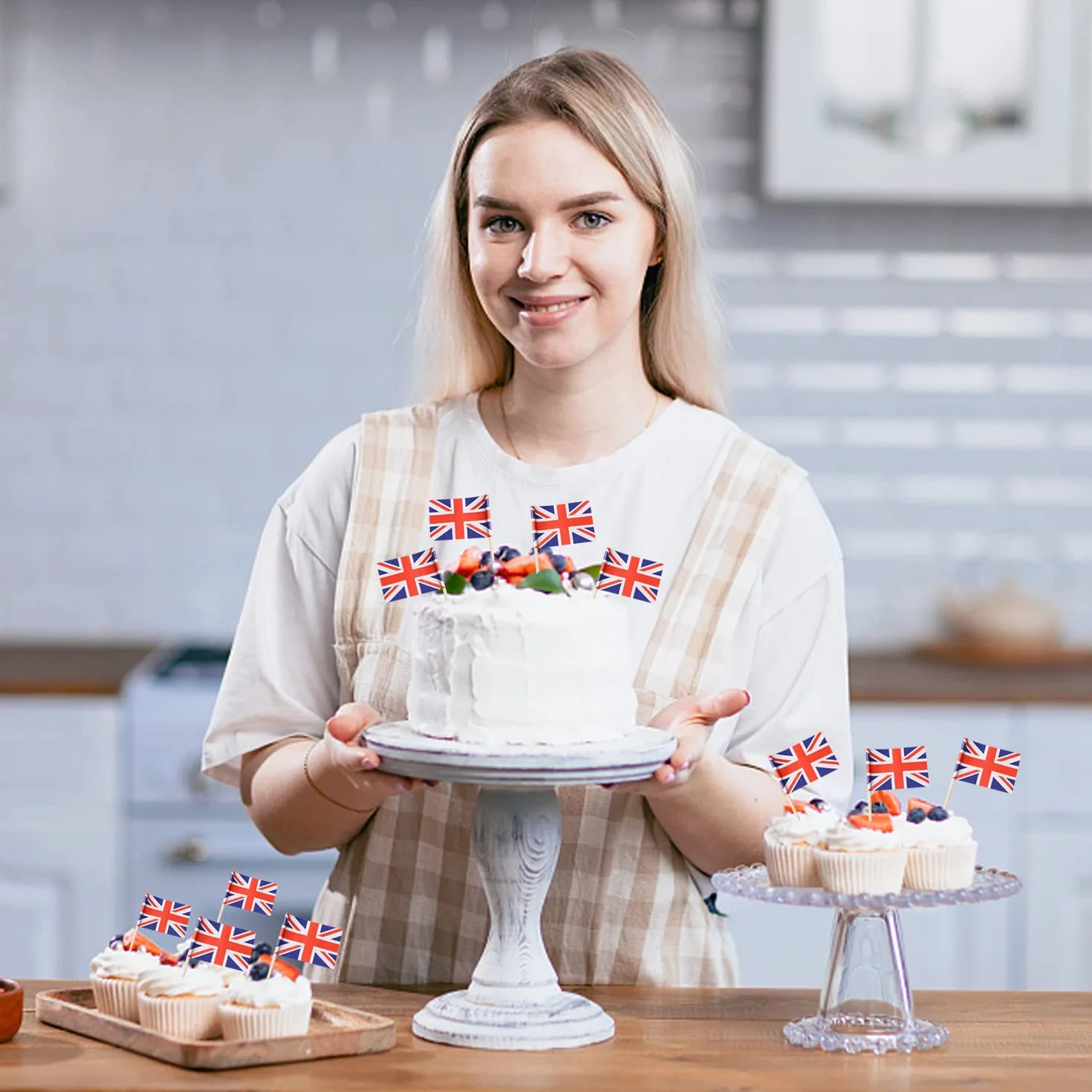 110 szt. wykałaczek Union Jack, artykuły imprezowe, do flag kanapkowych, babeczek, grilla i koktajli, dekoracja na wydarzenia królewskie.