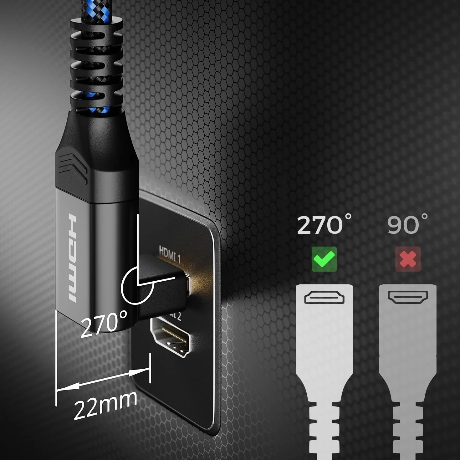 deleyCON 8K HDMI 2.1 Kabel 5m kątowy (Kąt 270° Stopni) do TV, Monitora, PS4, PS5, Dolby Atmos Soundbar EARC, HDR10+, Ultra High Speed Cable 48Gbps - 10K/8K@60Hz, 4K@120Hz/144Hz, 2K@240Hz