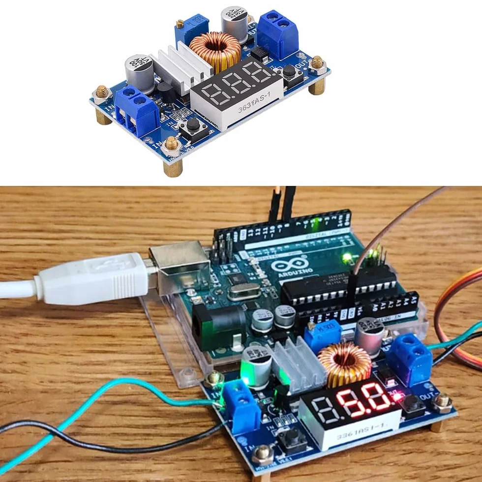 RUNCCI-YUN DC-DC 5 A Step Down zasilacz sieciowy, 4-38 V do 1,25-36 V regulator napięcia z woltomierzem LED do samodzielnego montażu Arduino XL4015