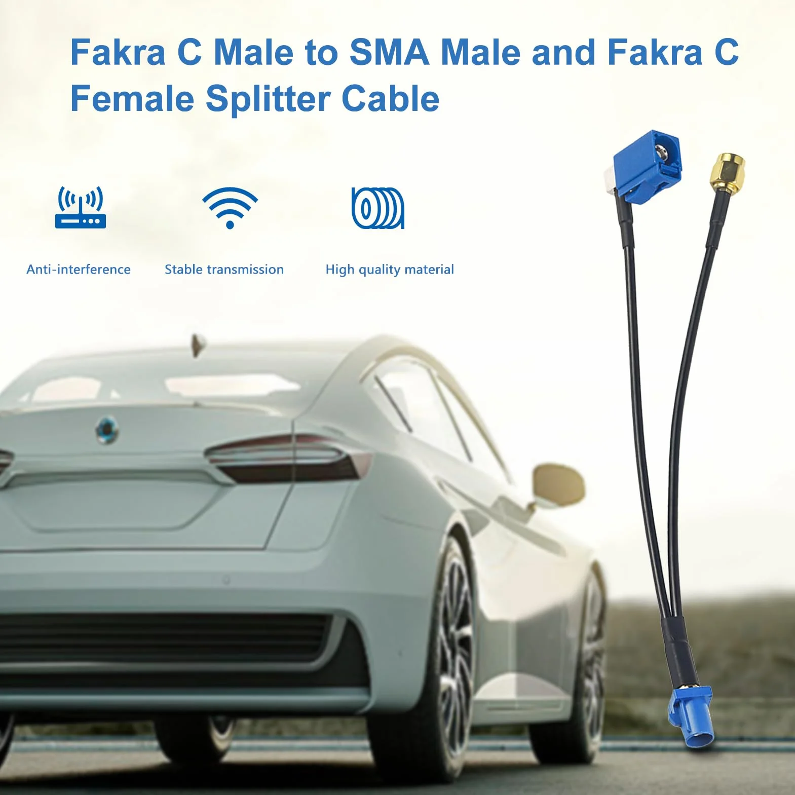 TUOLNK 6-calowy Fakra C męski na SMA męski i Fakra C żeński przedłużacz koncentryczny Kabel koncentryczny RF Splitter Kabel RG174 Pigtail w kształcie litery V Opakowanie 2 szt.