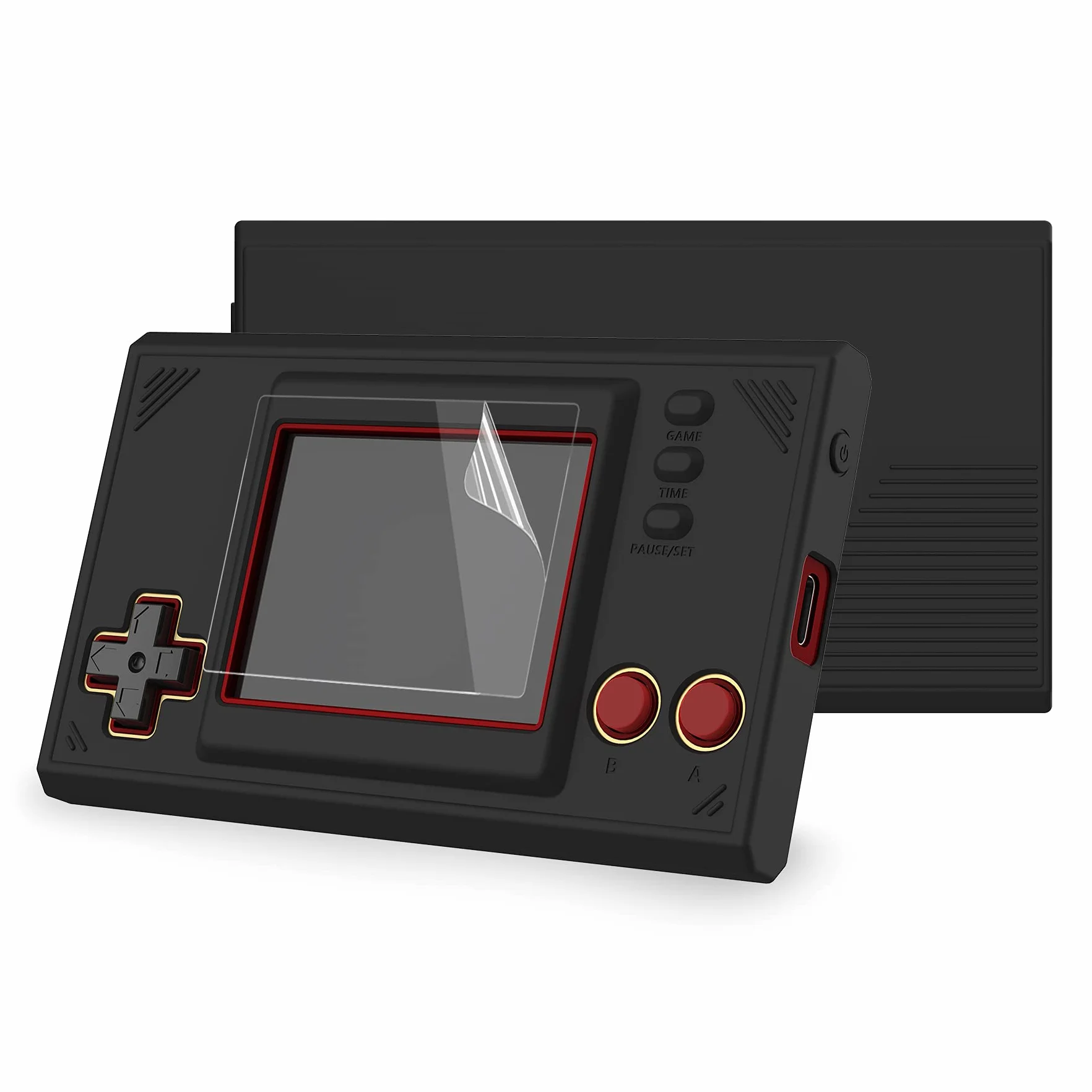 PlayVital Silikonowe Futerał Ochronny do Game & Watch: Super Mario Bros z 2 sztuki Ochraniaczy Ekranu,Etui Skóry Kompatybilne z Game & Watch-Czarny