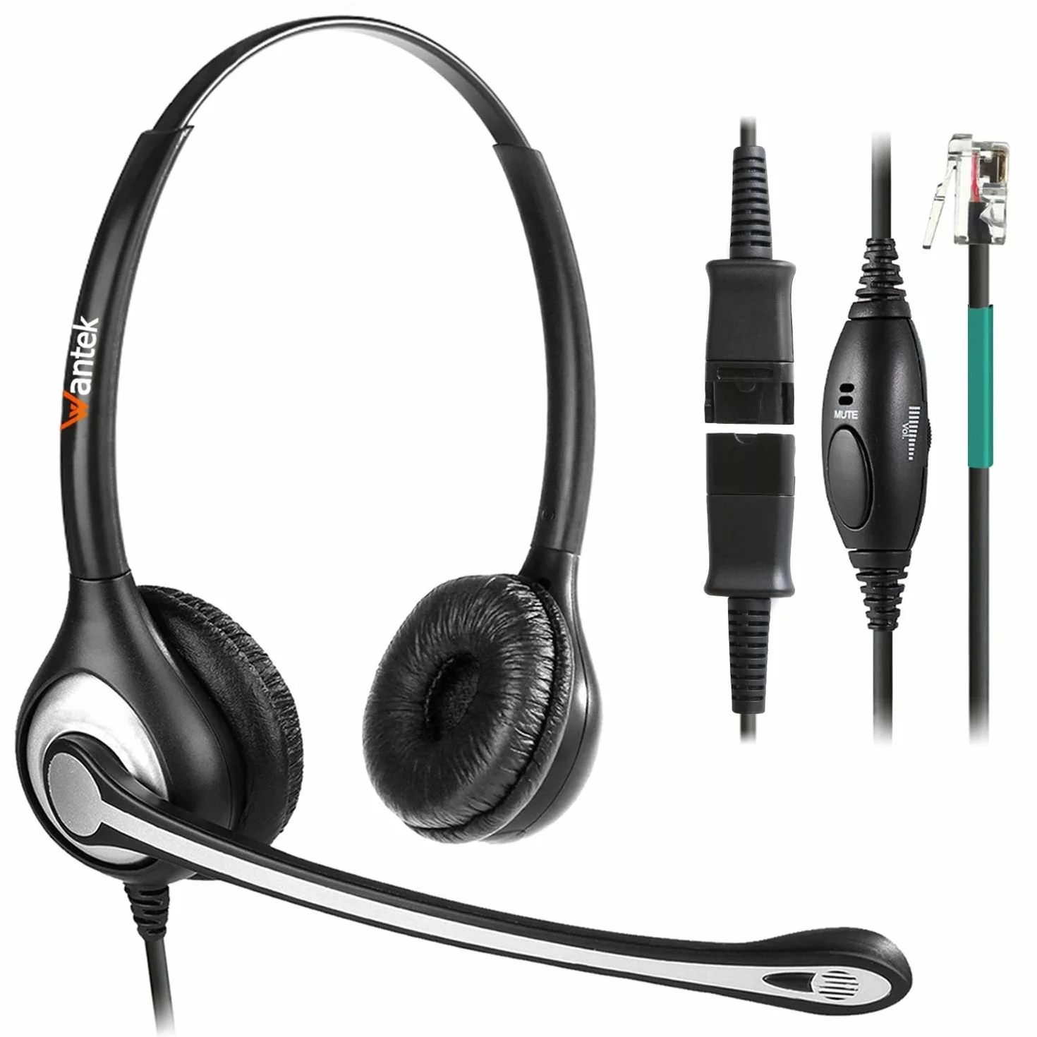 Wantek RJ9 zestaw słuchawkowy telefoniczny z mikrofonem z redukcją szumów + szybkie rozłączenie do Polycom VVX400 VVX410 VVX411 Mitel 5312 5320e AVAYA 1120 1408 ShoreTel IP480 NEC Plantronics stacjonarne słuchawki (602QS2)