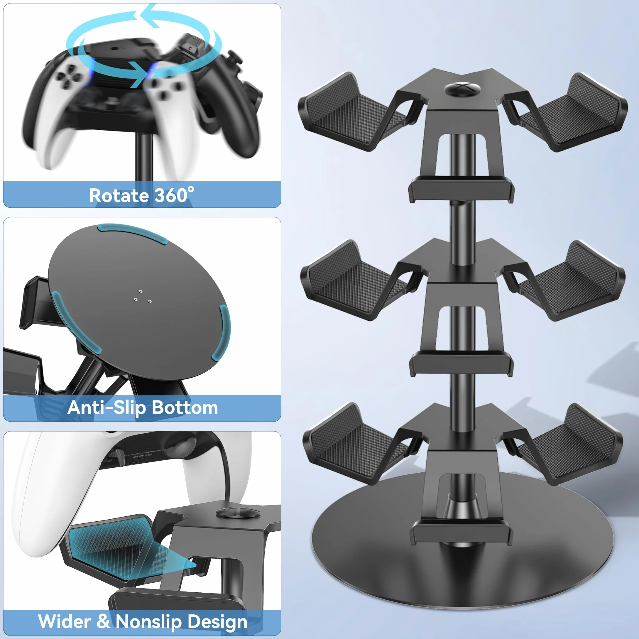 Uchwyt na kontroler do stołu, obrotowy uchwyt na słuchawki do gier, kompatybilny z PS5/PS4/Xbox/Switch/PS Portal, uniwersalny uchwyt na akcesoria do gier na 9 kontrolerów (Czarny, 3 sztuki)