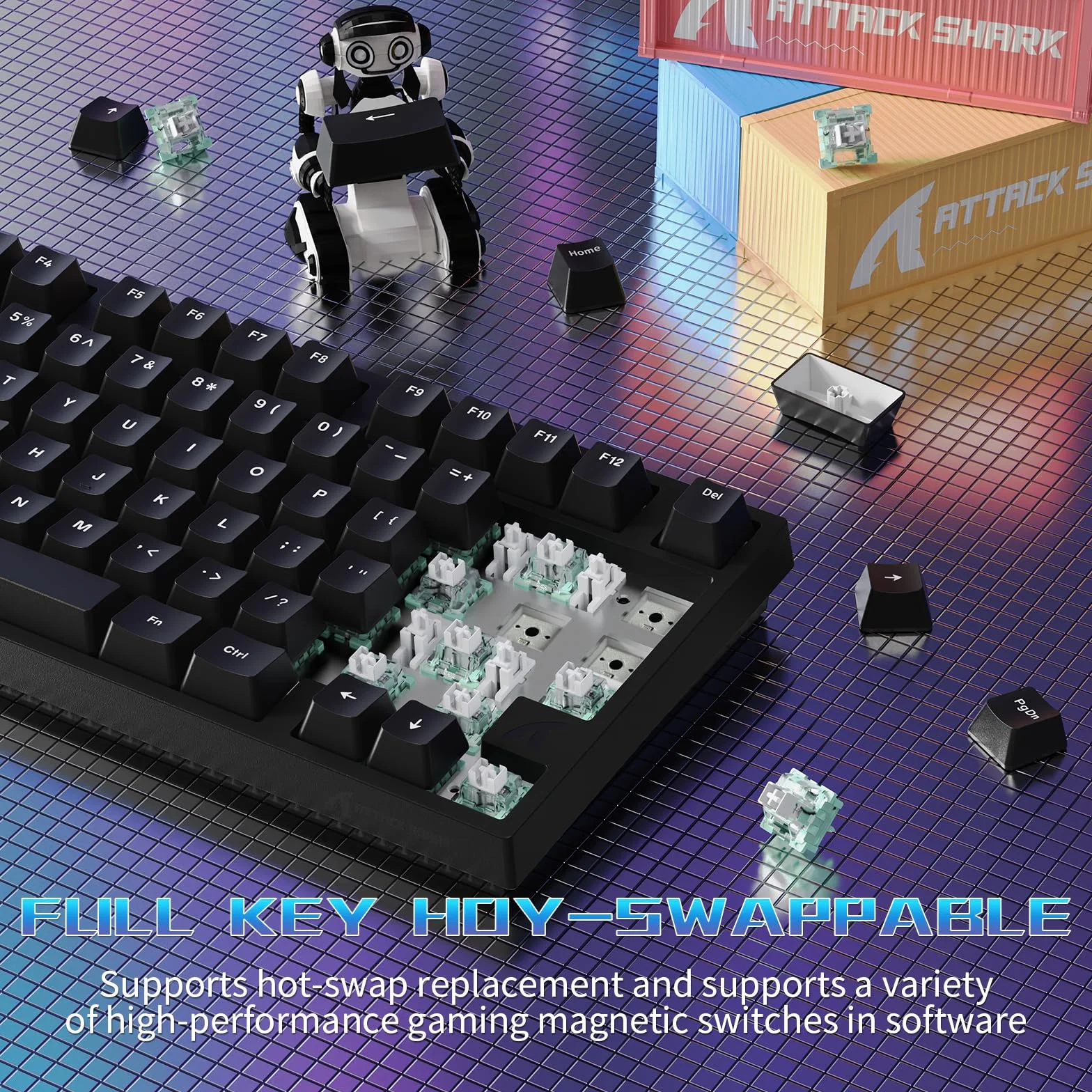 ATTACK SHARK R82 HE Przewodowa Klawiatura Gamingowa 75%, z Kablem LED C01ULTRA, Przełączniki Magnetyczne, 8000Hz, Ultra-Dokładna RT 0,005mm, RGB, 5-warstwowa Izolacja Dźwięku(Czarny)