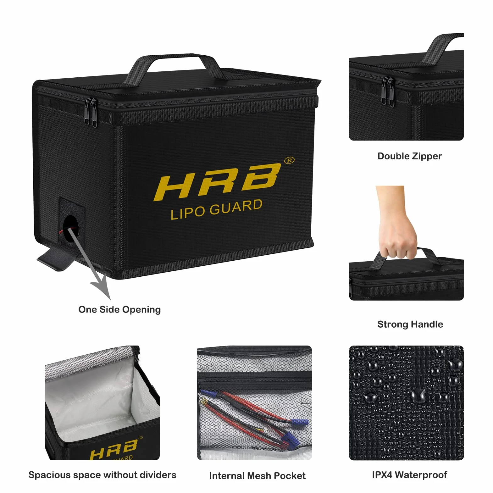 HRB Lipo Bag ognioodporna, zabezpieczona przed wybuchem, bezpieczna torba na baterie Lipo, ulepszony materiał wysokiej jakości, pudełko bezpieczeństwa o dużej pojemności do ładowania i przechowywania akumulatorów samochodowych RC