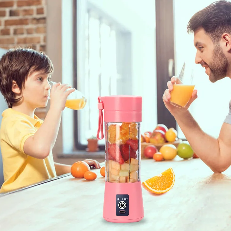 Przenośny blender, osobista wyciskarka do soku, ręczny mikser do owoców o pojemności 380 ml, ładowany przez USB, z 6 ostrzami Power Blender, podróżny, do smoothie i koktajli, różowy
