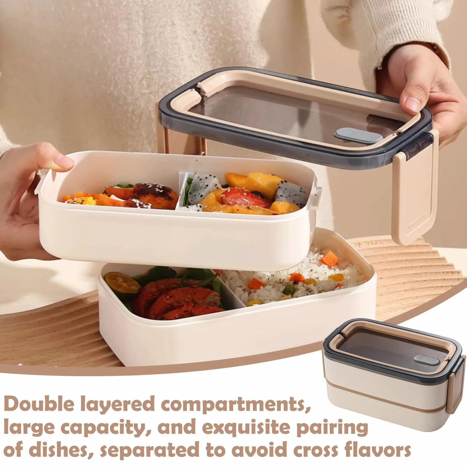 Bento Pudełko na lunch 1400 ml 2 poziomy szczelne z przegródkami