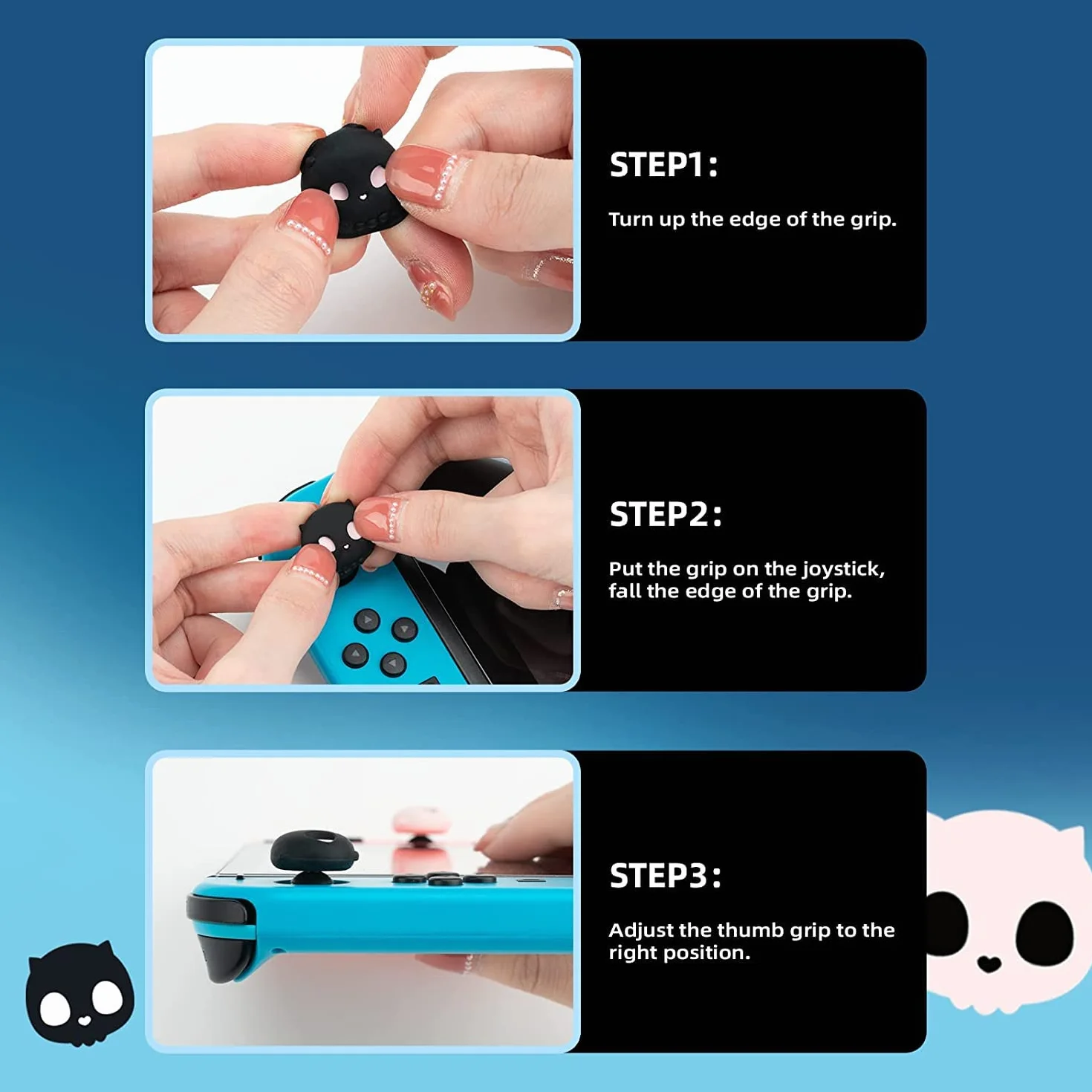 GeekShare Śliczne silikonowe nakładki na kciuki Joystick, osłona joysticka kompatybilna z Switch/OLED/Switch Lite, 4 szt. - Czaszka (czarno-biała)