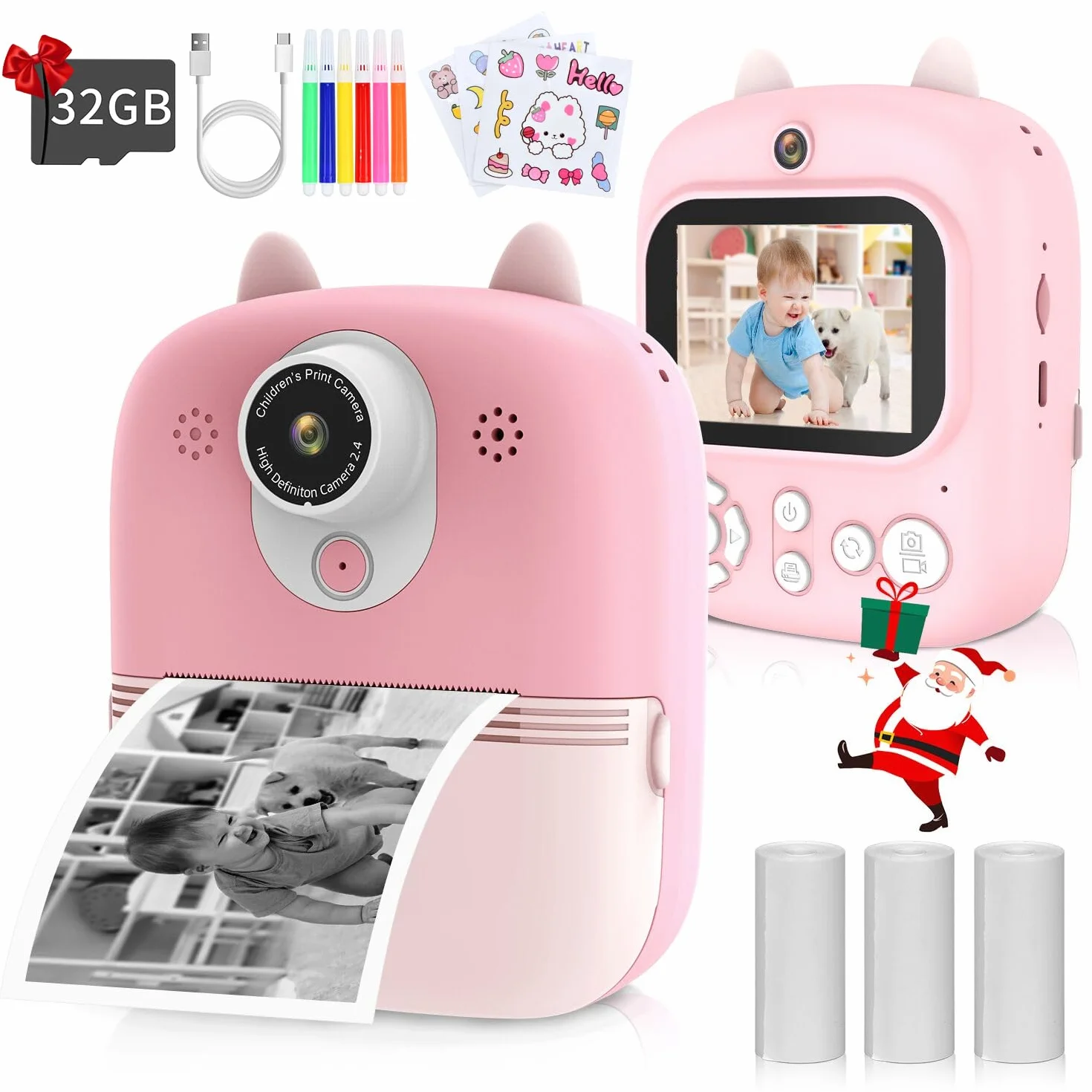 HONGXIN Aparat dla dzieci, 2,4 cala, natychmiastowy aparat dla dzieci z kartą SD 32 GB i papierem do drukowania, kamera 12 MP/1080P HD, aparat cyfrowy dla dzieci, prezent dla dzieci w wieku 3-12 lat