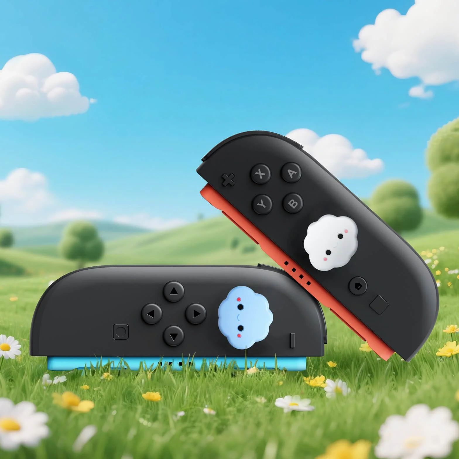 JEMDO Kształtki do joysticka Kompatybilne z Nintendo Switch 2 (2025) – zestaw 4 sztuk Cloud Thumb Grips z silikonu, antypoślizgowe kształtki na smycz do sterowania Joy-Con, kawaii design dla dzieci i
