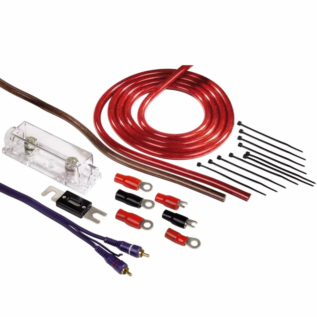 Hama Zestaw przyłączeniowy do samochodowego wzmacniacza Hifi, zestaw AMP z kablami zasilającymi (35 mm²), kablem cinch, uchwytem bezpiecznikowym, bezpiecznikiem, końcówkami kablowymi i opaskami