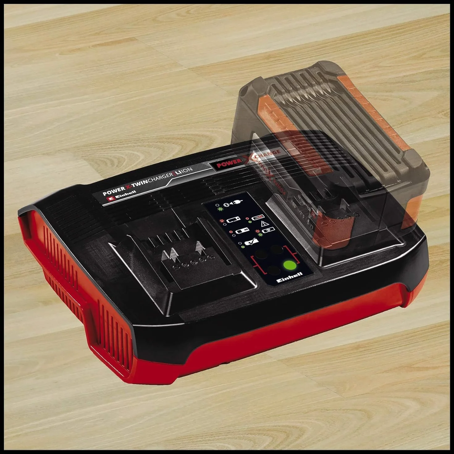 Einhell Oryginalny ładowarka Power X-Twincharger 3A Power X-Change (Li-Ion, 18V, jednoczesne ładowanie 2x18V, stały monitoring akumulatora + zarządzanie ładowaniem int., 6-krotny LED status)
