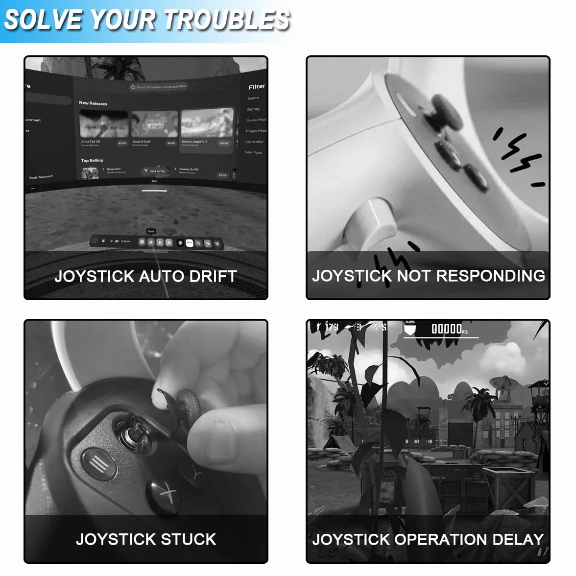 4-pak zamienników modułu joysticka do kontrolera Oculus Quest 2 / kontrolera Meta Quest VR, lewy i prawy analogowy moduł czujnika sterowania kciukiem z nakładkami joysticka DIY i narzędziami