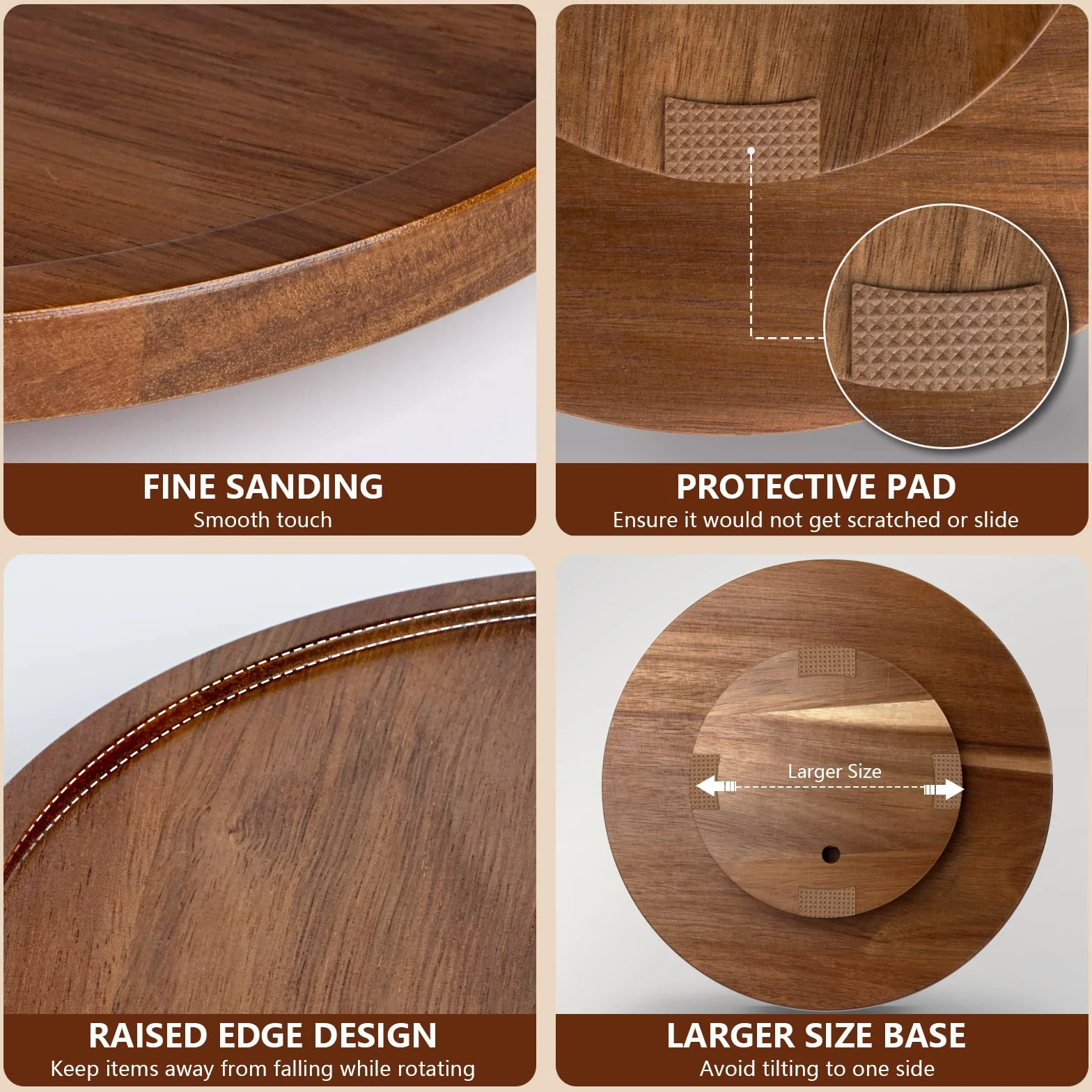 ANBOXIT Lazy Susan Organizer do Szafek, 30,5 cm Drewniany Gramofon Lazy Susan, Obrotowy Stojak na Przyprawy (1 opakowanie)