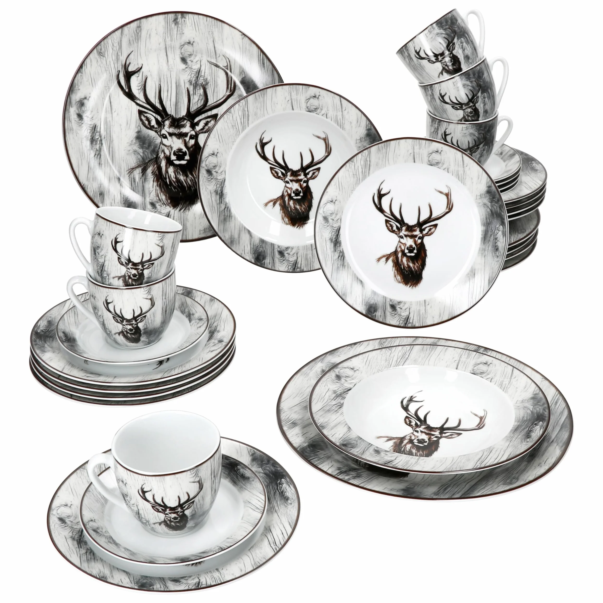 MamboCat Alois 30-częściowy porcelanowy serwis obiadowy dla 6 osób, 200 ml