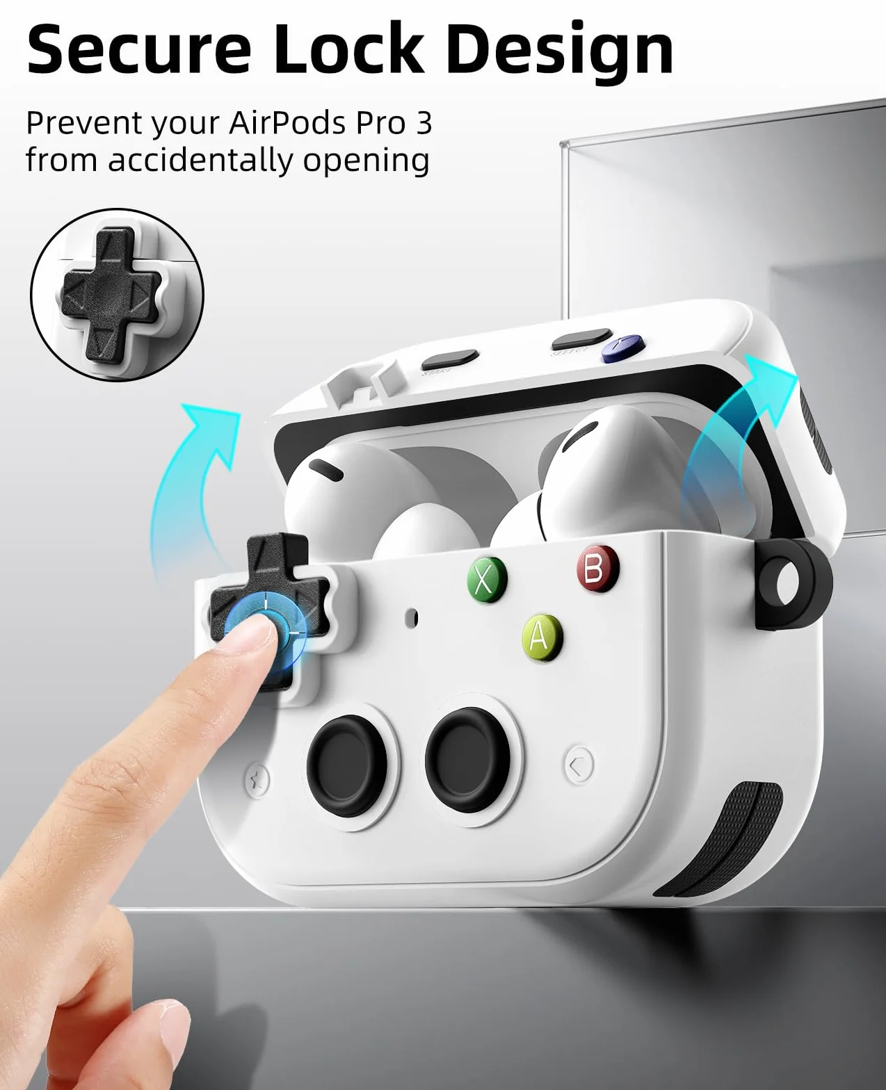 TiMOVO Case for AirPods Pro 3 (2025) with Secure Lock Clip, Hard Shell Game Console Design Shockproof Protective Cover for Apple AirPod Pro 3rd Generation with Cleaner Kit & Keychain, White