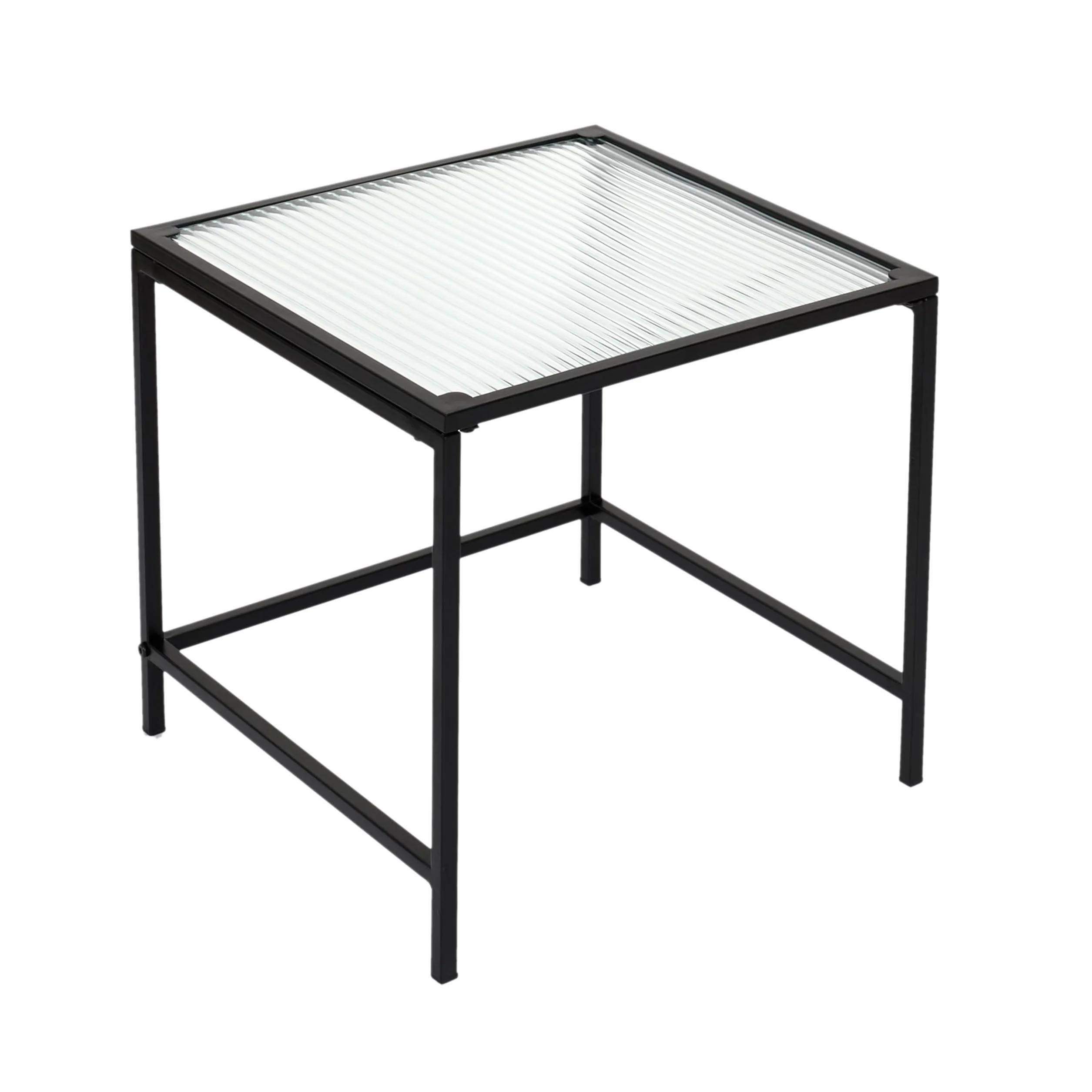 HOME DECO FACTORY HD7195 Stół Gigogne Tekstura X2 Appoint Salon, Metal, Czarny-Szkło, 40x38x40 cm