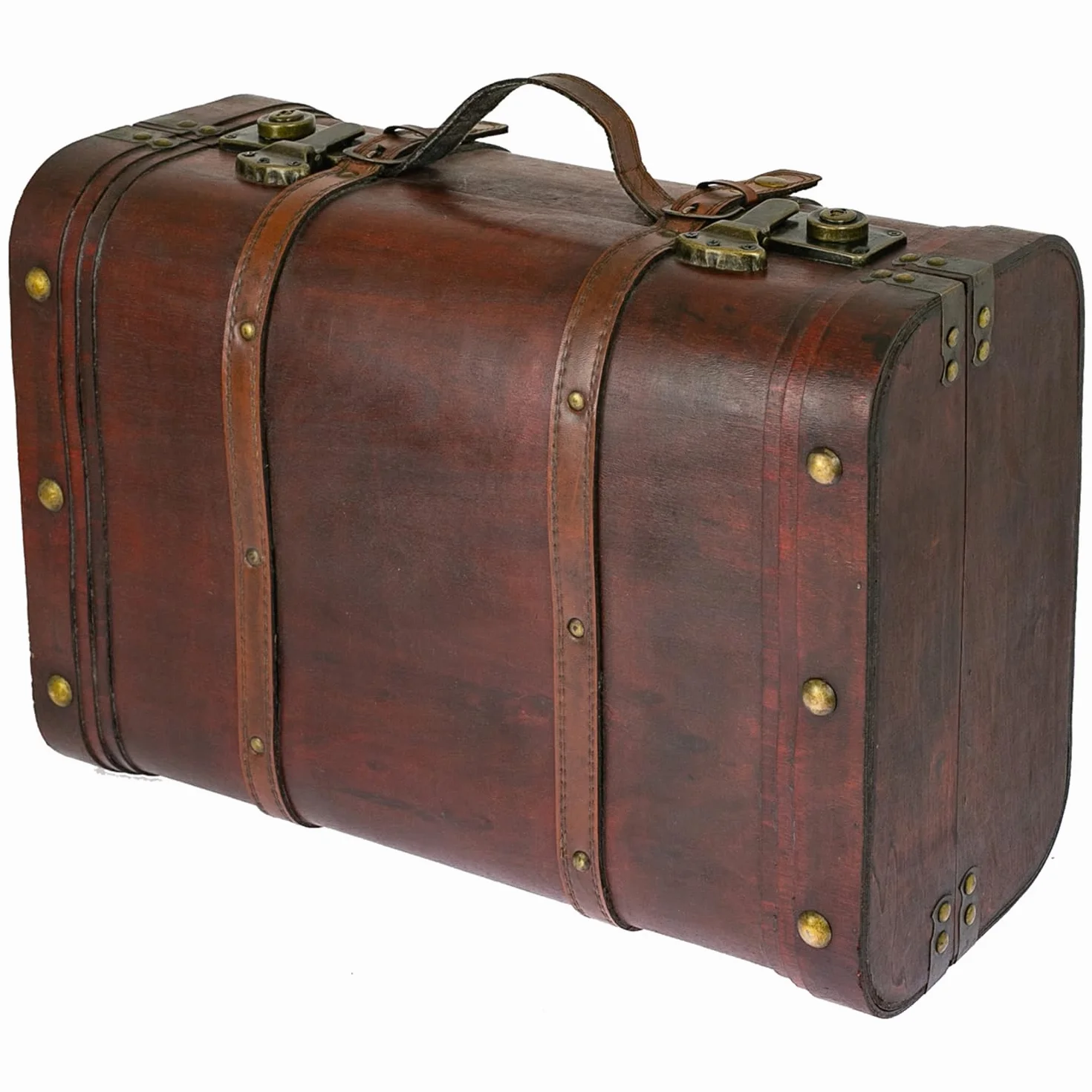 HMF 6412-145 Drewniana skrzynia na skarby, walizka w stylu vintage, duża, Peru, 45 x 30,5 x 20 cm