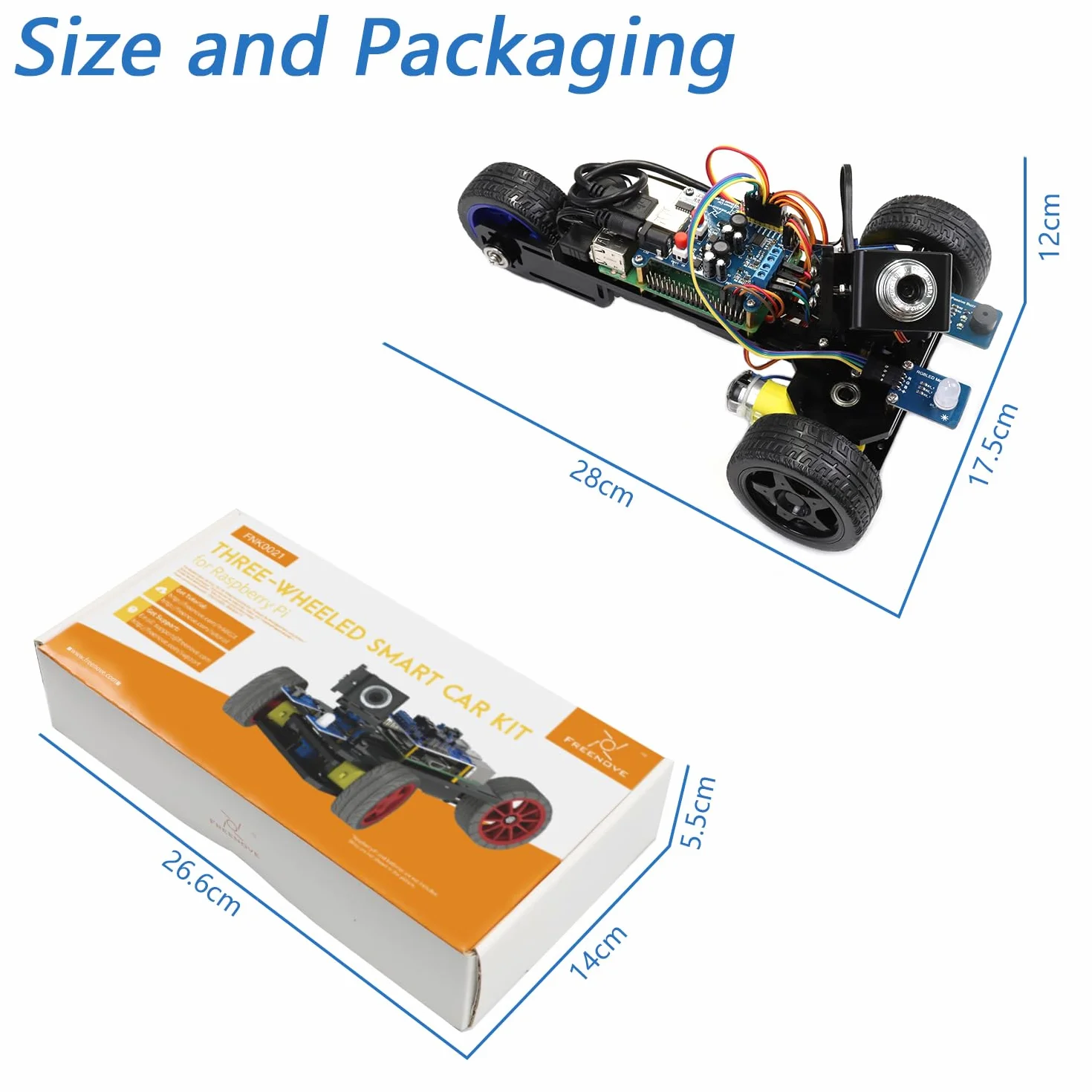 Freenove Three-Wheeled Smart Car Kit for Raspberry Pi 5 4 B 3 B+ B A+, Video Mode, Radar Mode, App Control, Ultrasonic Distance Sensor, Camera, Servo (Raspberry Pi NOT Included)