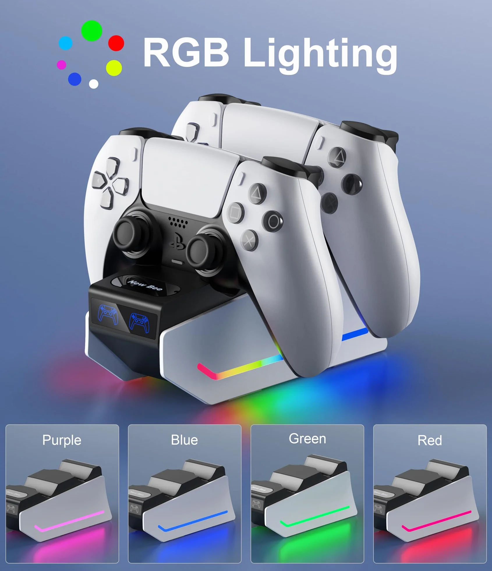 Rapid PS5 Controller Charger RGB Light Stacja ładująca DualSense do kontrolerów Sony Playstation 5 z kablem USB-C