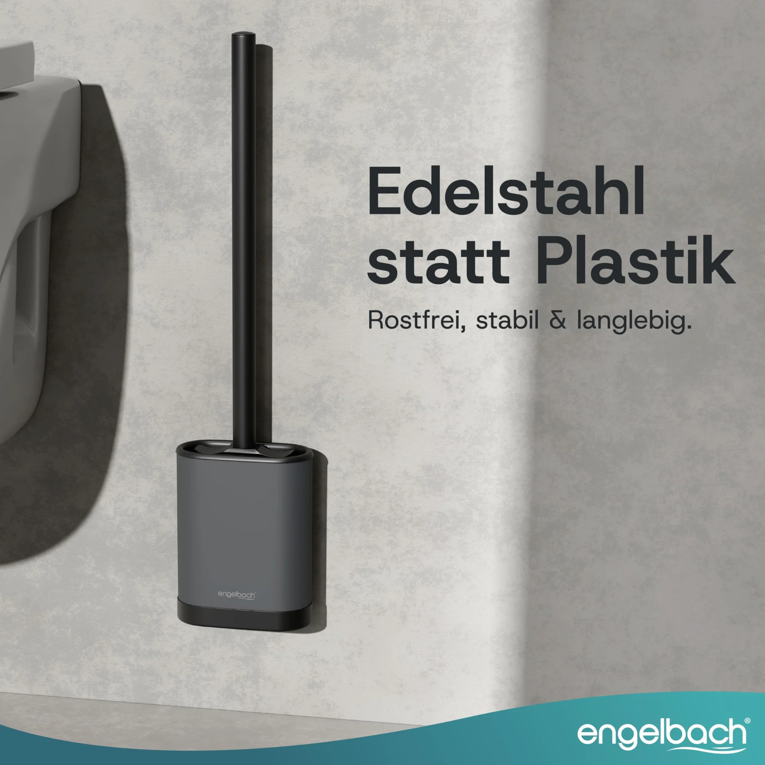 Engelbach szczotka do WC silikonowa ze stali nierdzewnej antybakteryjna do montażu ściennego bez wiercenia zestaw z zapasową końcówką ciemnoszary