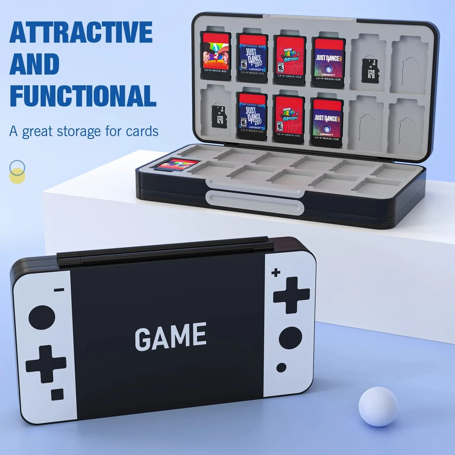 MoKo 48 Game Card Case for Nintendo Switch 2 / Switch OLED / Lite, Portable Game Storage Holder Case with 48 Game Card Slots & 24 Micro SD Cards Slots, BkWhtG