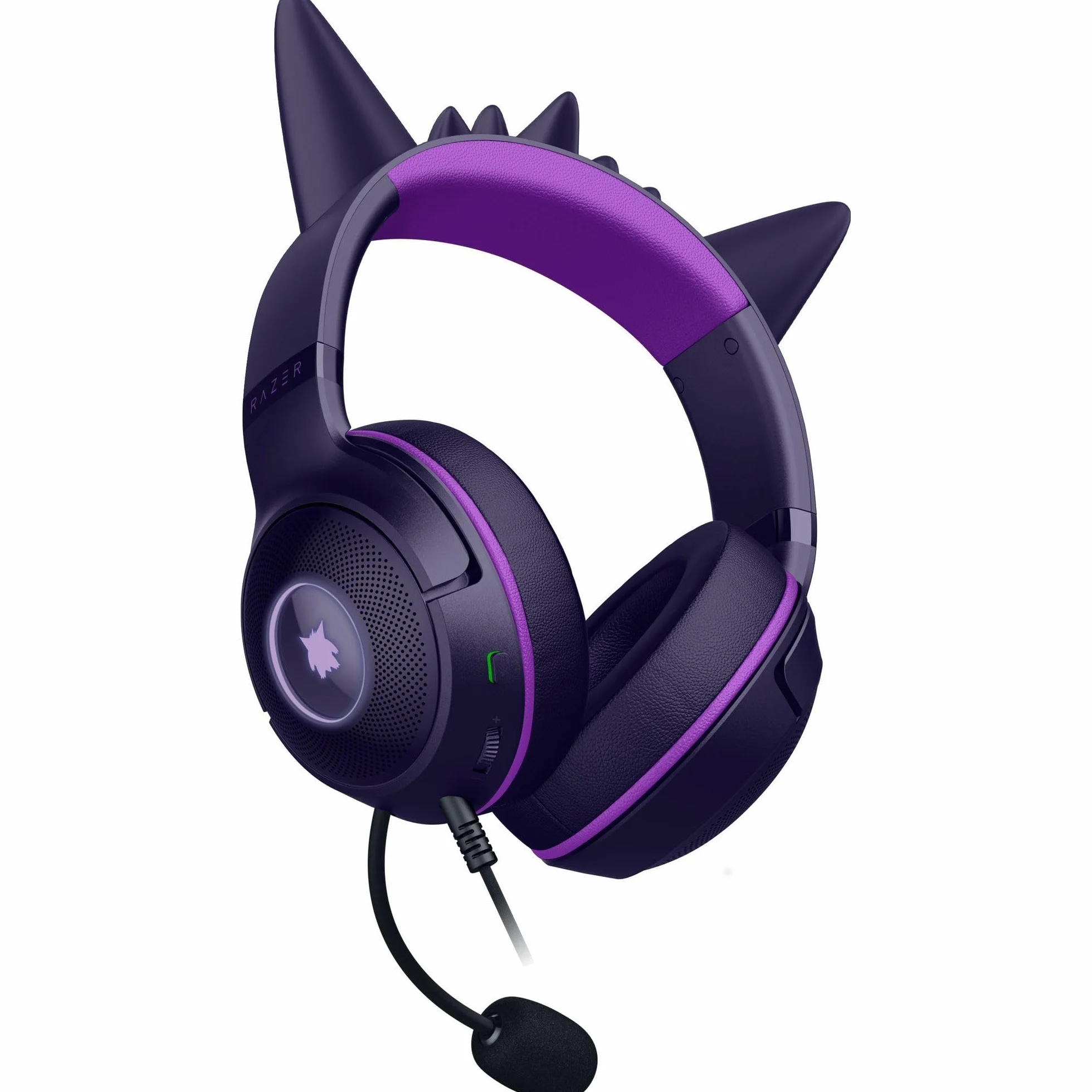 Razer Kraken Kitty V2 - Pokémon Gengar Edition - zestaw słuchawkowy USB - kolce Gengar - strumieniowe oświetlenie reaktywne - mikrofon kardioidalny - przetworniki TriForce 40mm | Fioletowy
