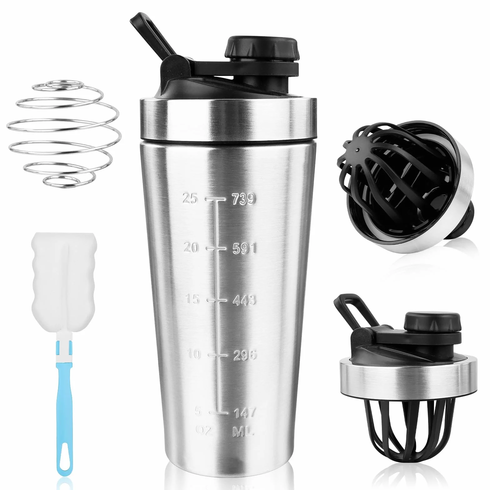 Shaker proteinowy ze stali nierdzewnej 750 ml z kulką i uchwytem