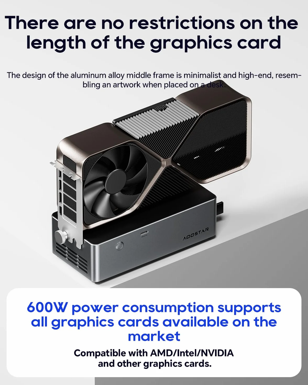 AOOSTAR AG01 eGPU stacja dokująca ze złączem Oculink, zewnętrzna karta graficzna GPU, Docking Statino, kompatybilna z kartami graficznymi AMD/Intel/NVDIA, wbudowany zasilacz 800 W, zużycie energii 600