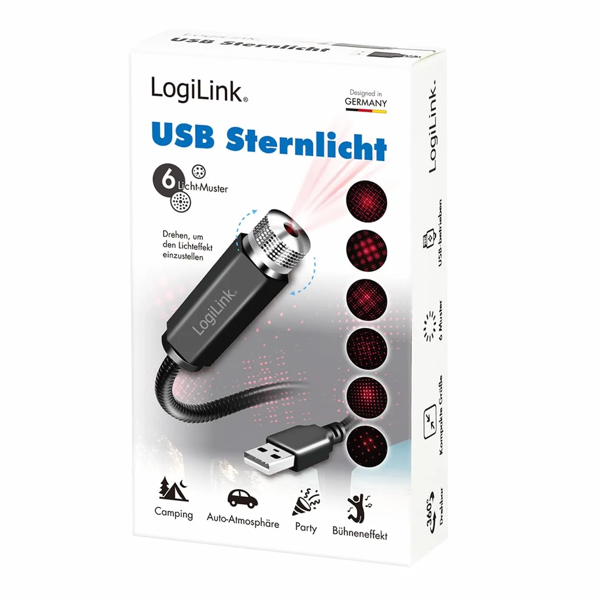 LogiLink LED016 – USB-A LED światło gwiazdkowe z 6 wzorami świetlnymi i elastyczną szyjką