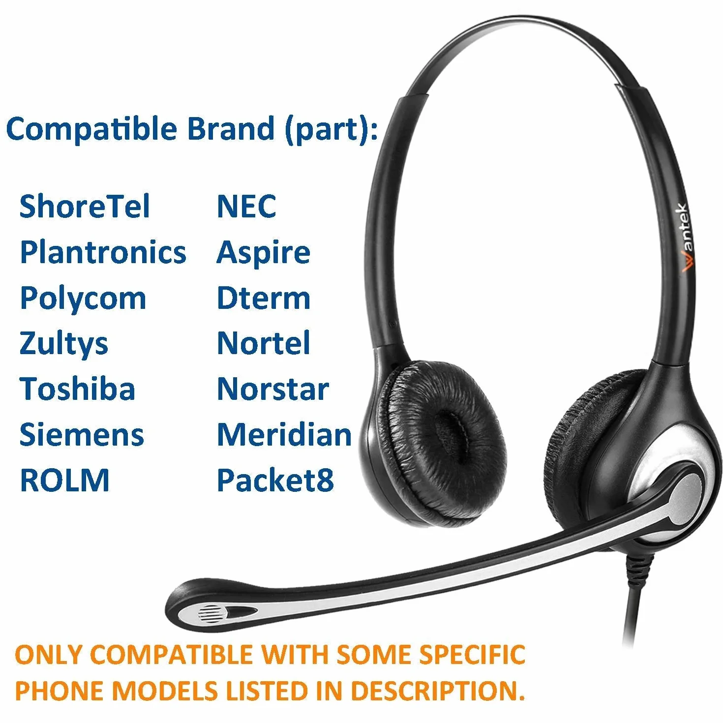 Wantek RJ9 zestaw słuchawkowy telefoniczny z mikrofonem z redukcją szumów + szybkie rozłączenie do Polycom VVX400 VVX410 VVX411 Mitel 5312 5320e AVAYA 1120 1408 ShoreTel IP480 NEC Plantronics stacjonarne słuchawki (602QS2)