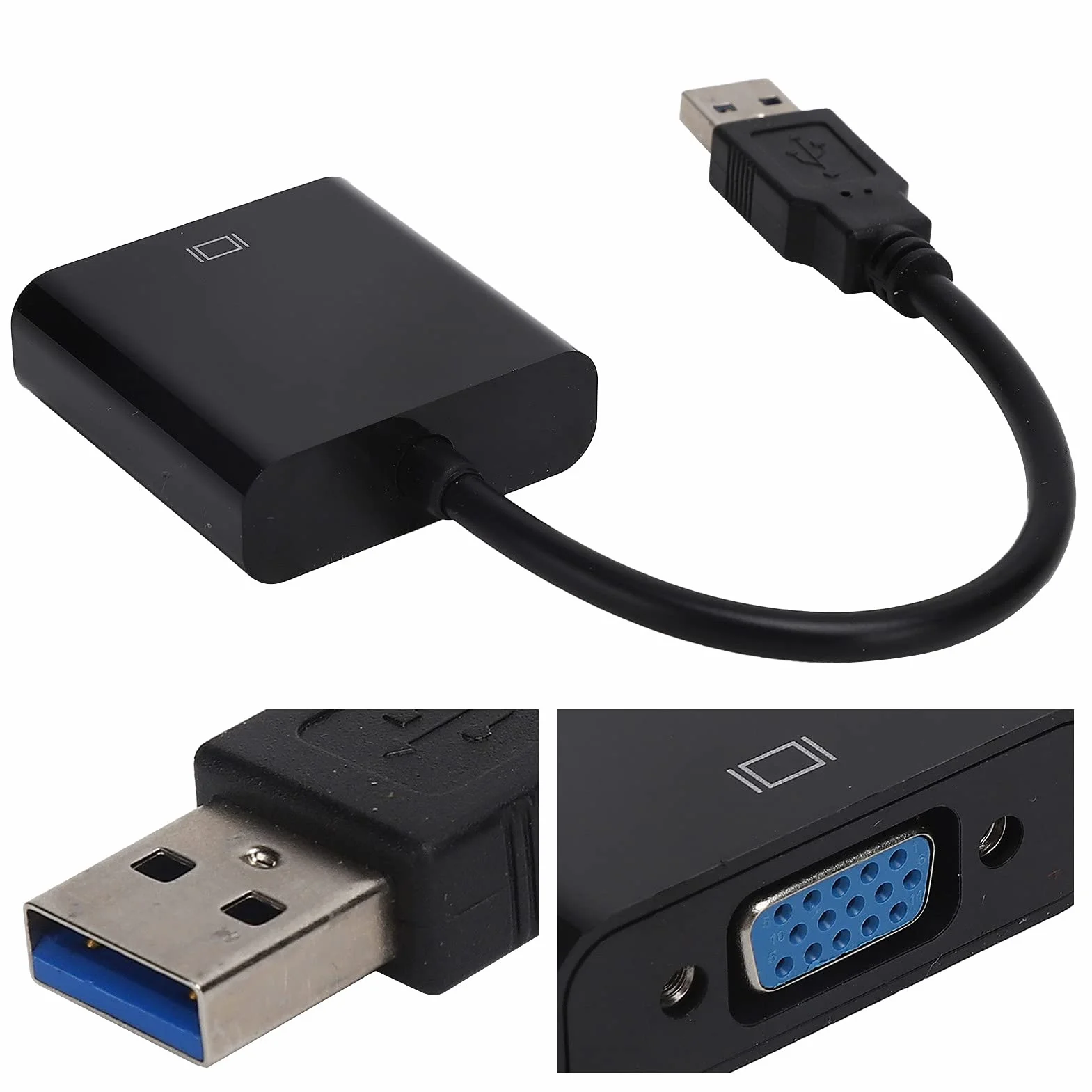Adapter USB na VGA 15-pinowy żeński Konwerter USB 3.0 na VGA Obsługa 1080 Przy 60 Hz dla dla Systemu 10 Komputer Stacjonarny Laptop Monitor Komputera Projektor Telewizor