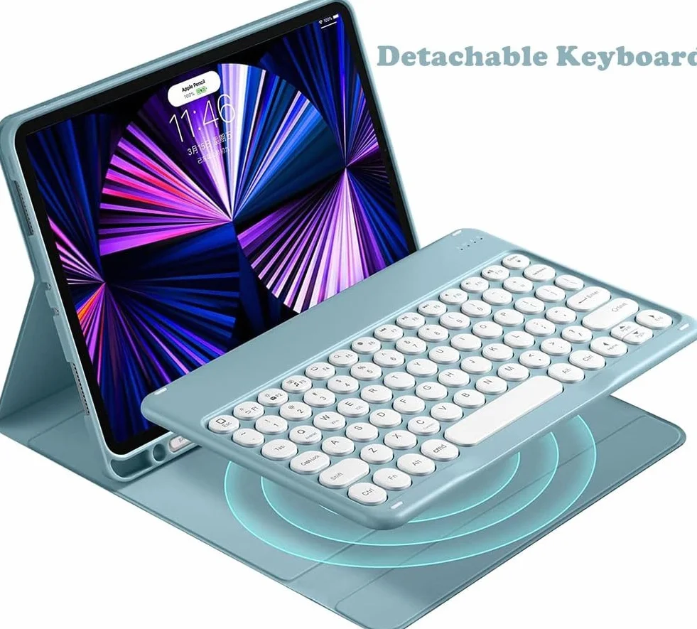 Etui z klawiaturą do Samsung Galaxy Tab S10 Fe/ S9 Fe 5G 10,9"/Tab S9 11", zdejmowana klawiatura Bluetooth z uchwytem na długopisy, różowy