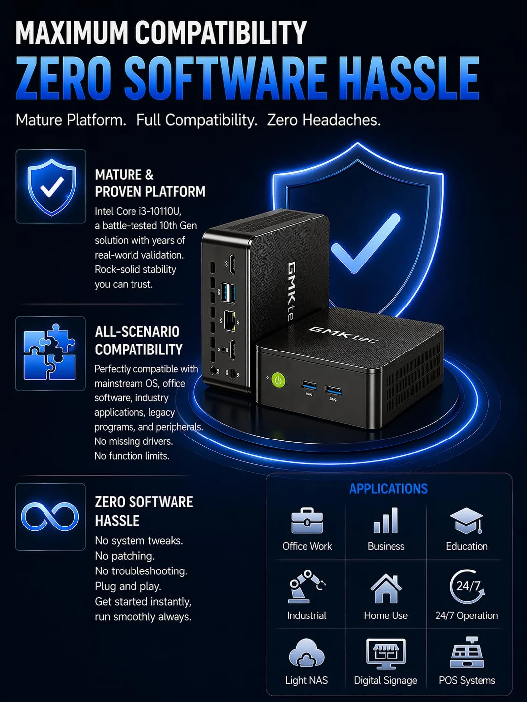 GMKtec Mini PC z procesorem Ryzen 5 3500U (Beats N150), 16GB RAM 256GB SSD 7 12. generacji (do 3,60 GHz), NUC Micro PC, 12 GB DDR4 RAM 256 GB, dysk twardy SSD do biznesu, szkoły, biura G5