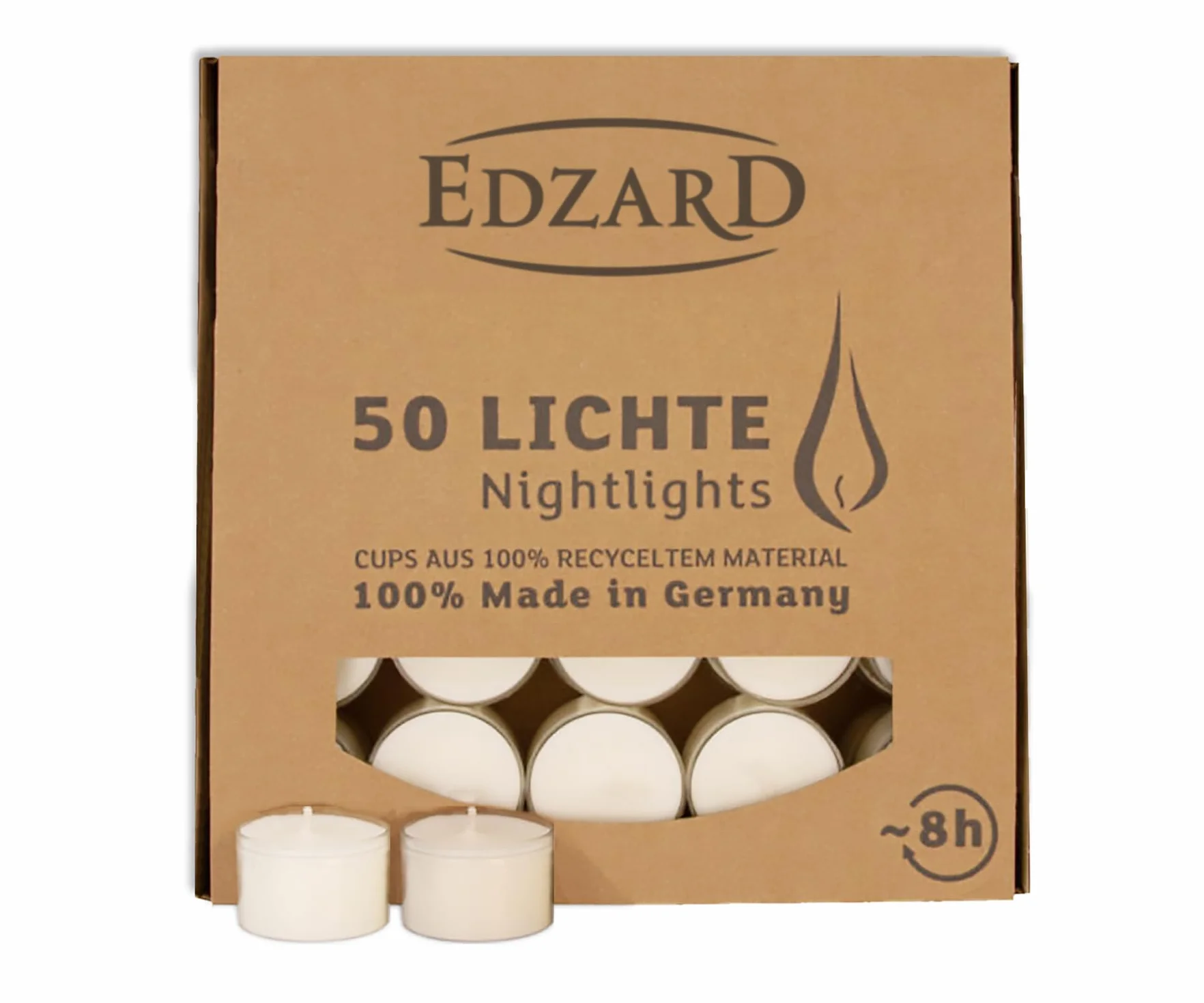 EDZARD Świeczki typu tealight, białe (Ø 38 mm, czas palenia 8 godzin) z parafiny, bez zapachu – Nightlights, podgrzewacze do szklanych świeczników, do świeczników permanentnych Cornelius, 50 szt.